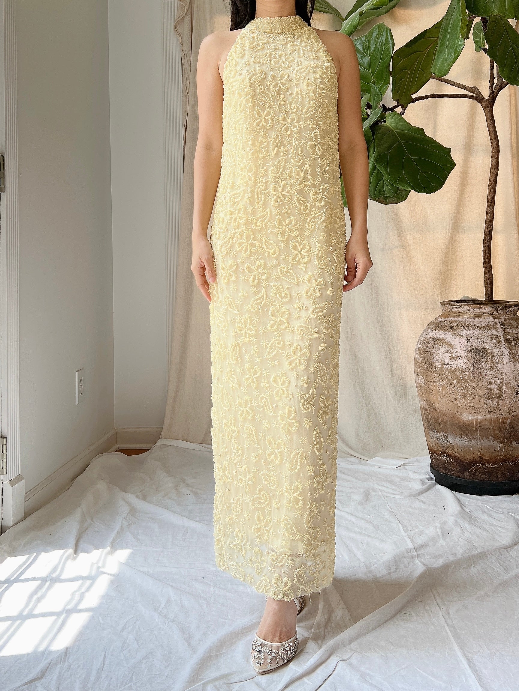 1960s Butter Yellow Beaded Tulle Dress - M | G O S S A M E R 1960s Butter Yellow Beaded Tulle Dress - M | G O S S A M E R