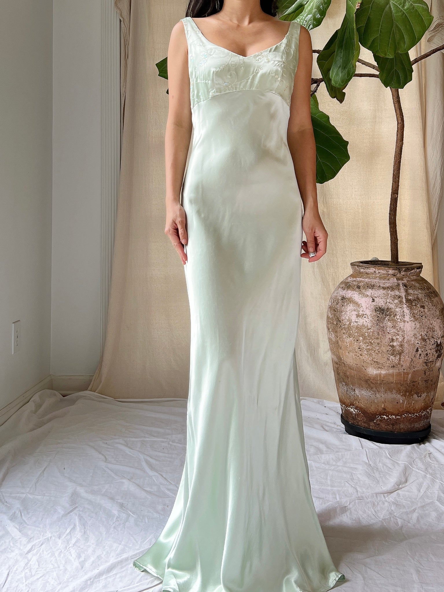 1990s Seafoam Satin Dress - XS