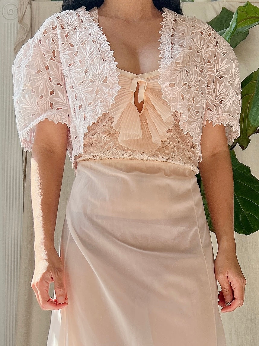 1930s Light Pink Organdy Cutout Bolero S
