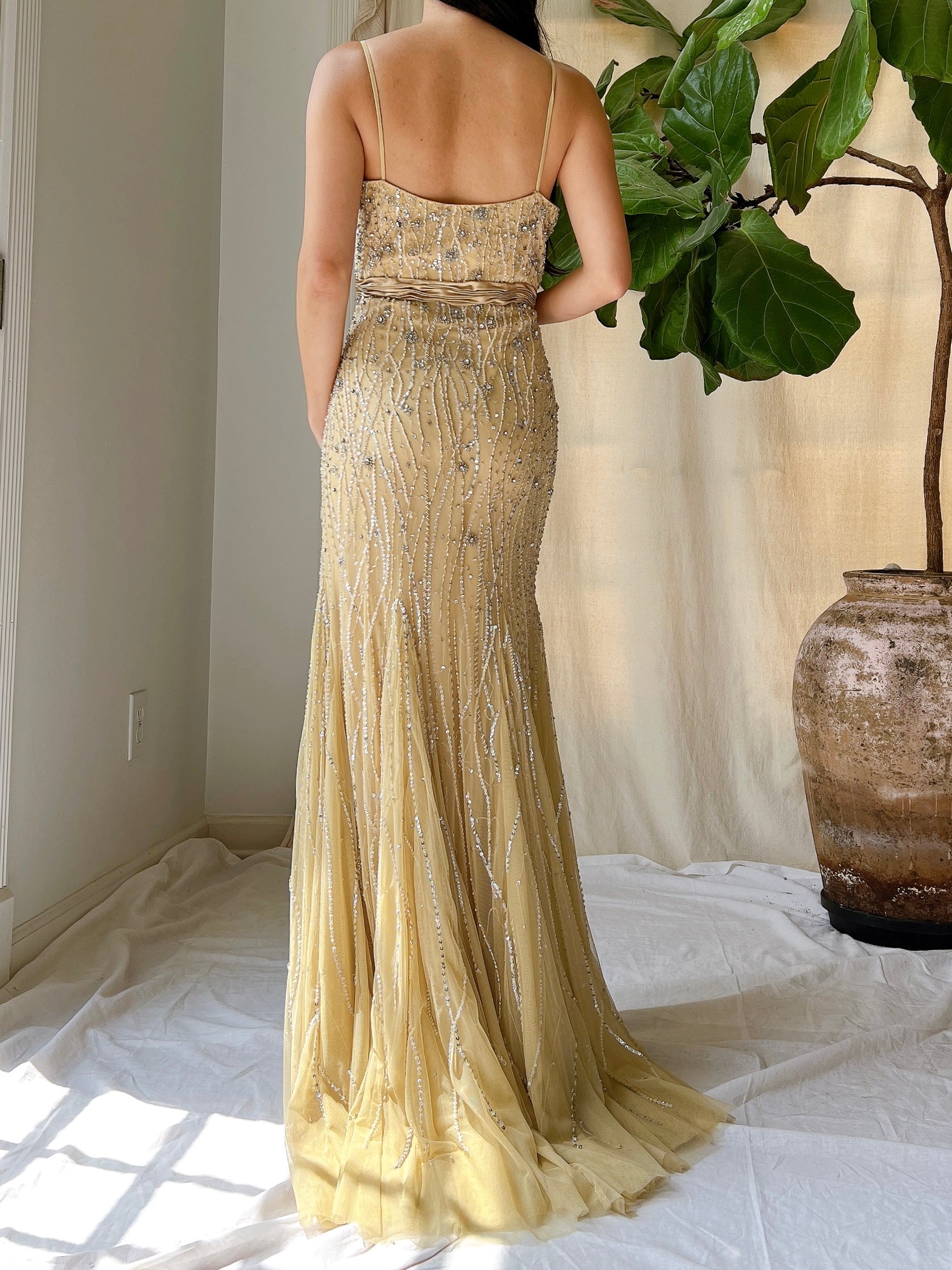 Vintage Nude Crystal Beaded Gown - M/8