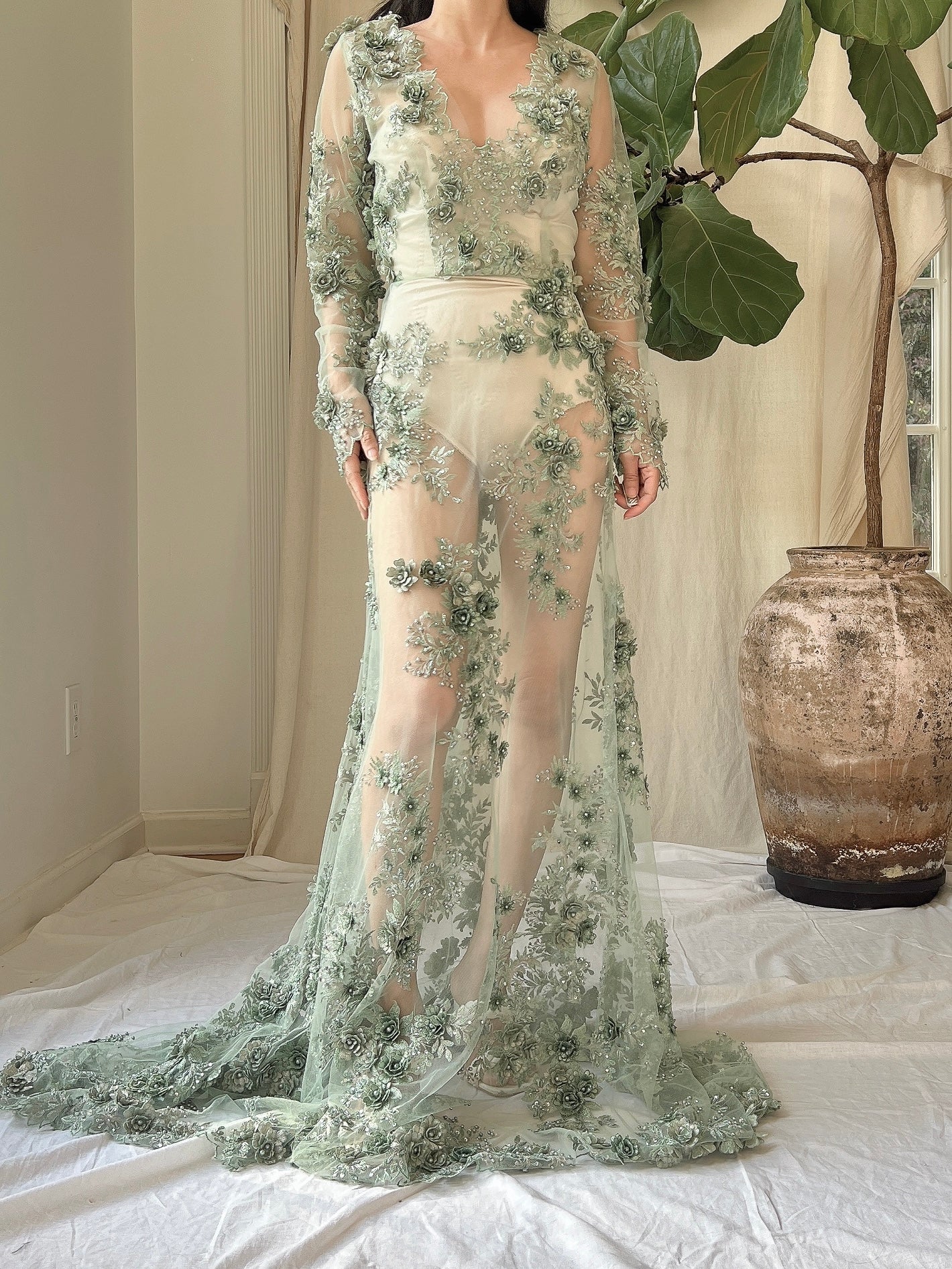 Gossamer Green 3D Floral Dress - S/6 | G O S S A M E R Gossamer Green 3D Floral Dress - S/6 | G O S S A M E R