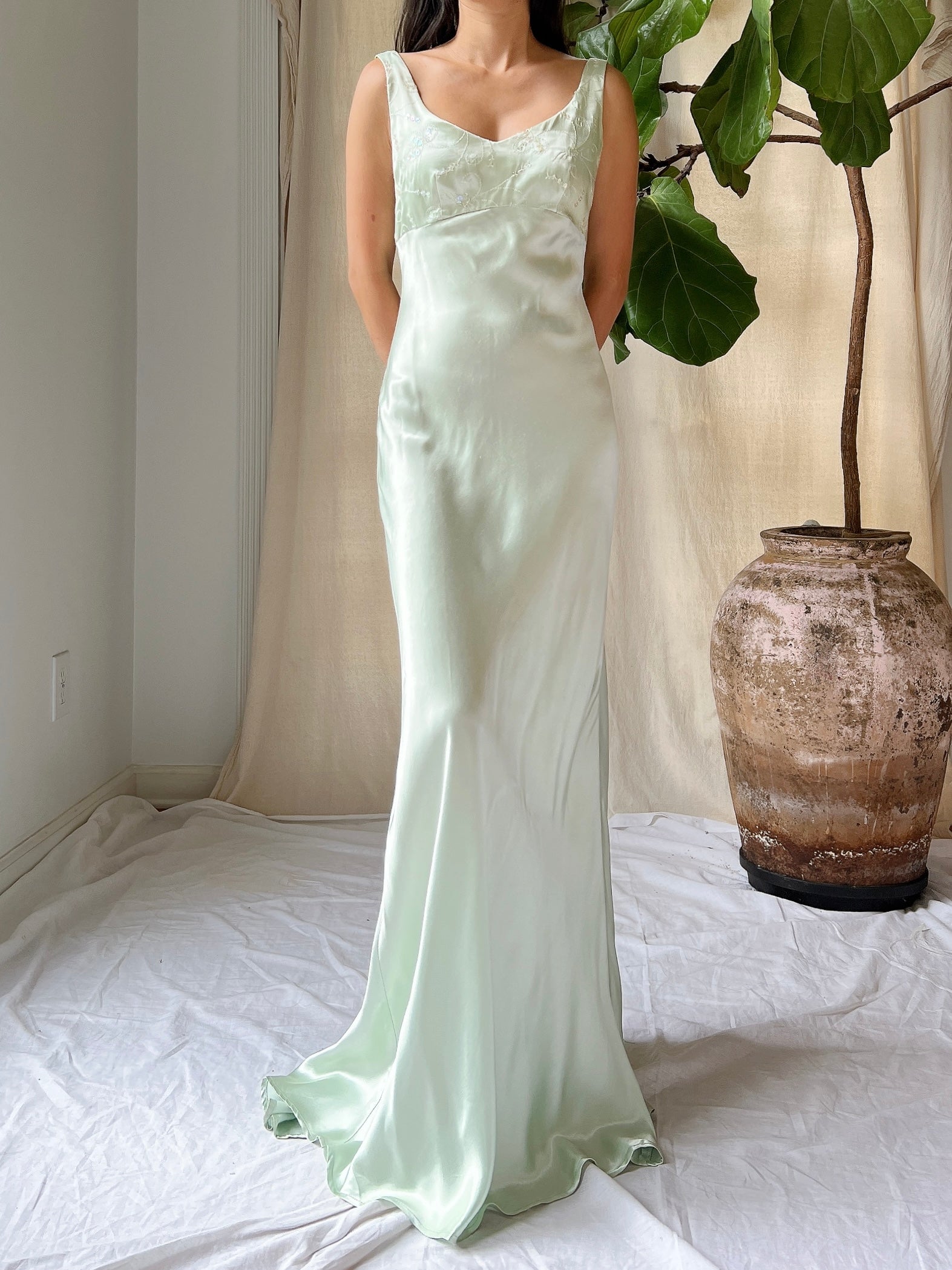 1990s Seafoam Satin Dress - XS