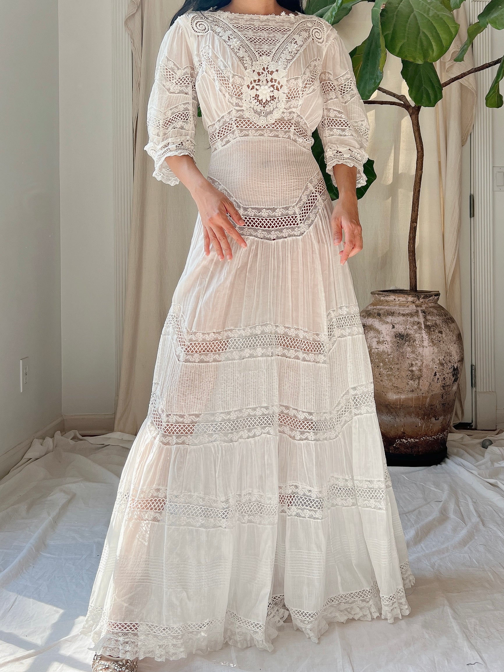 Antique Cotton Pintucked Dress - S | G O S S A M E R Antique Cotton Pintucked Dress - S | G O S S A M E R