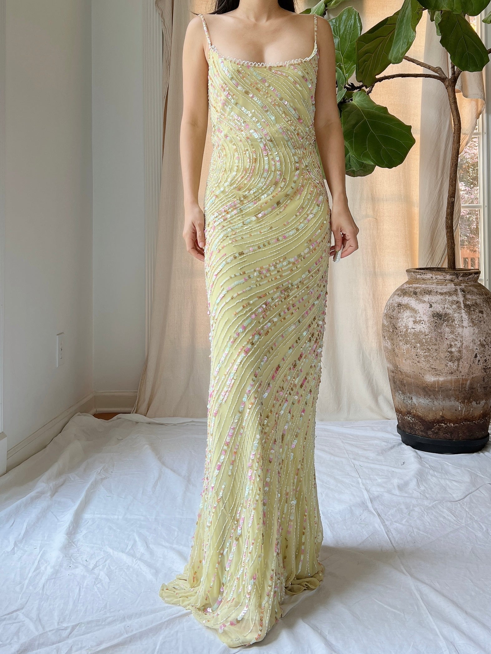 Vintage Chartreuse Silk Beaded Gown - M/L | G O S S A M E R Vintage Chartreuse Silk Beaded Gown - M/L | G O S S A M E R