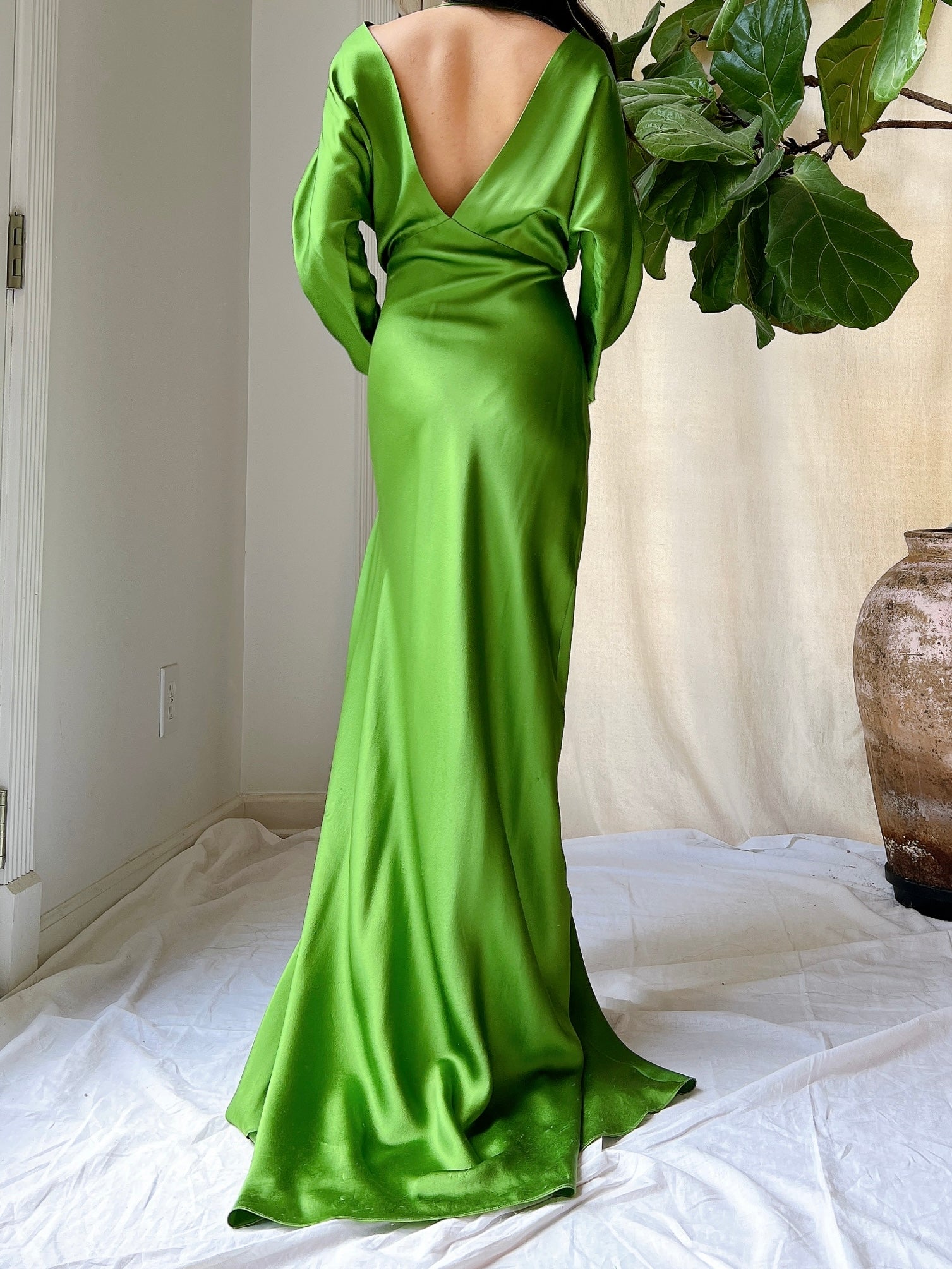 Apple Green Silk Bias Cut Gown - M | G O S S A M E R Apple Green Silk Bias Cut Gown - M | G O S S A M E R