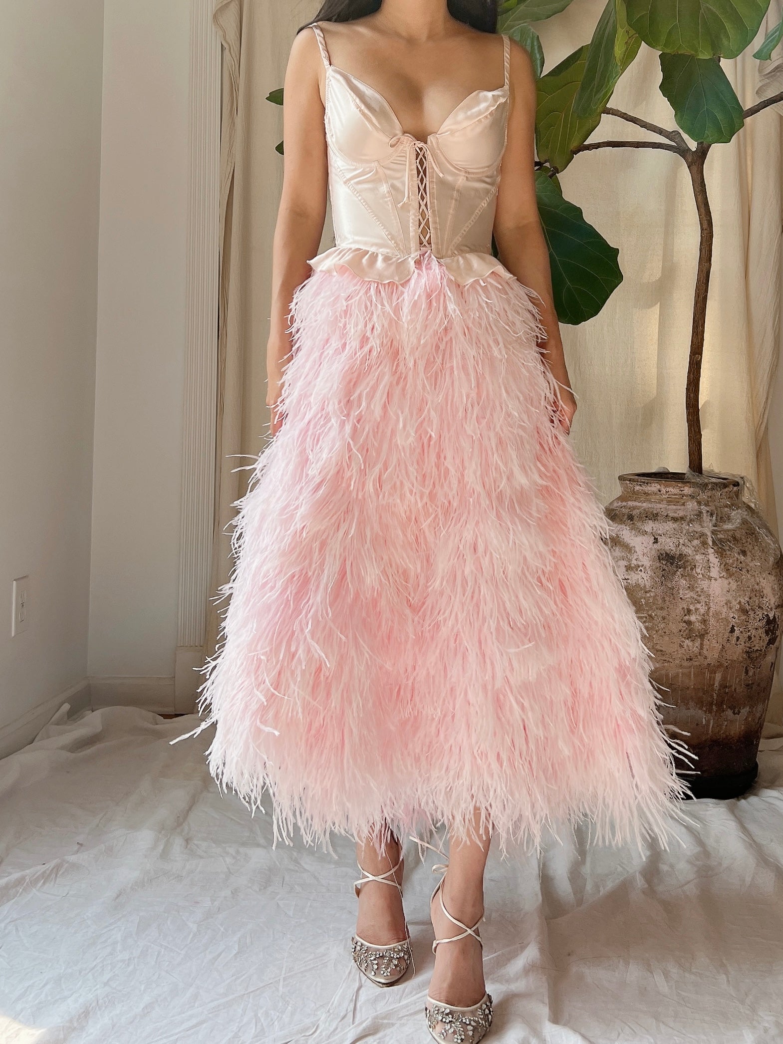 Soft Pink Feather Skirt - S-L