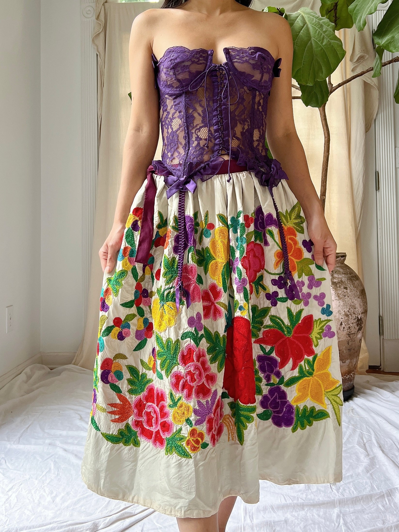 Vintage Rayon Embroidered Skirt - S/M