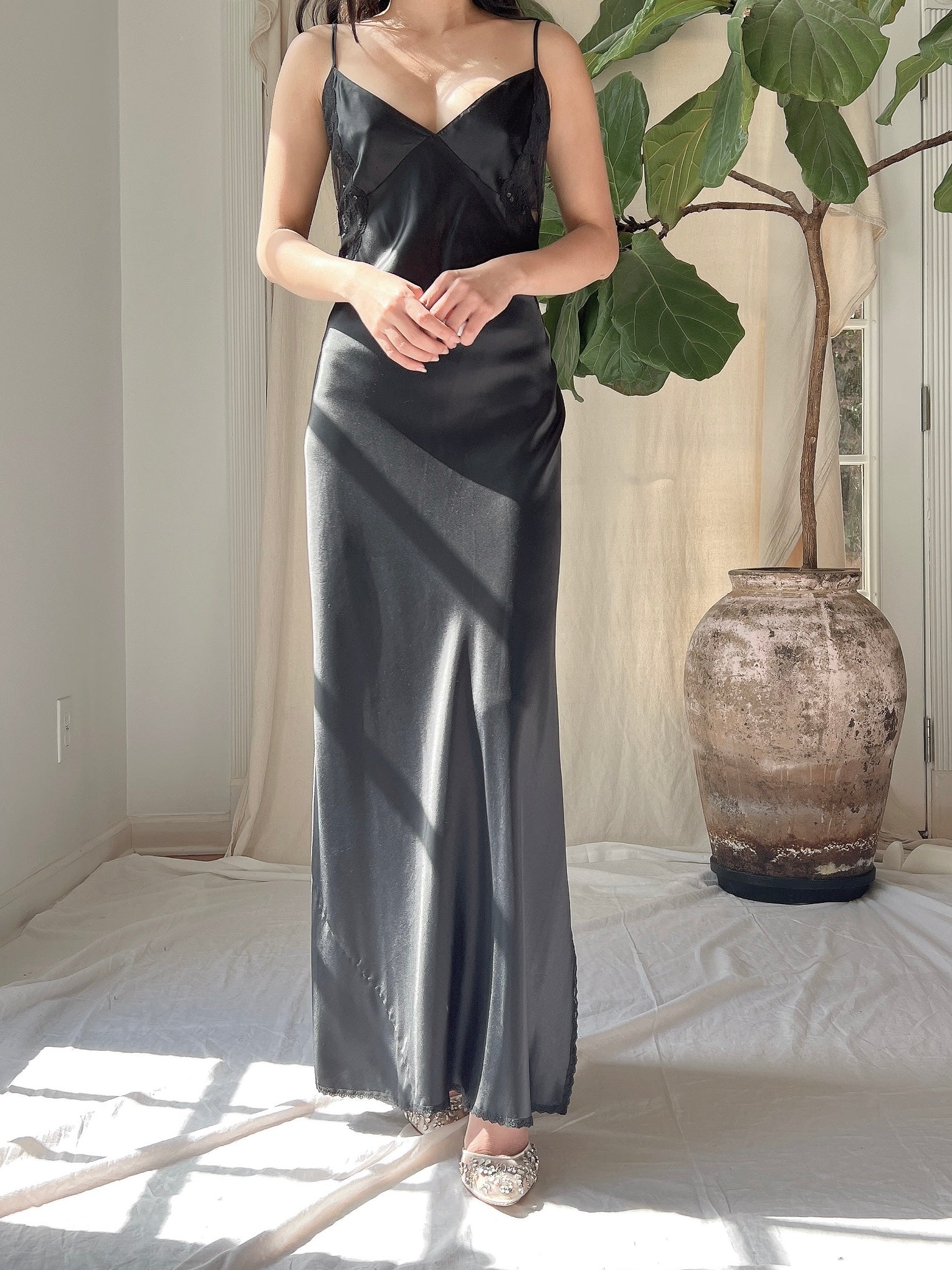 Vintage Black Satin Slip Dress - M | G O S S A M E R Vintage Black Satin Slip Dress - M | G O S S A M E R