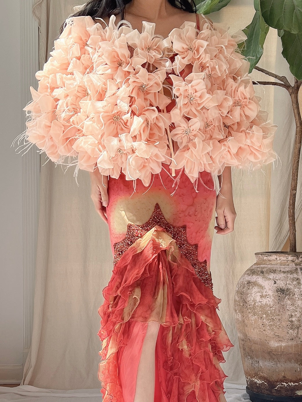 Vintage Flower and Ostrich Feather Cape - OSFM