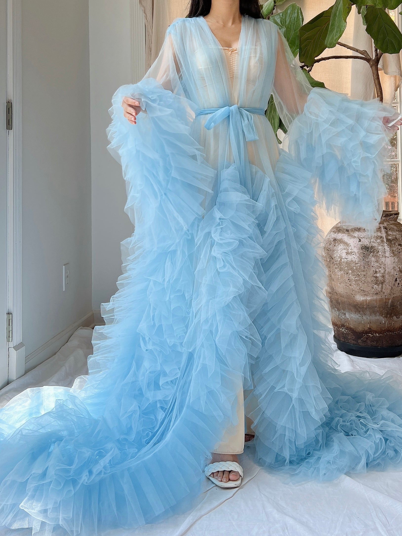 Light Blue Tulle Ruffle Dressing Gown - OSFM