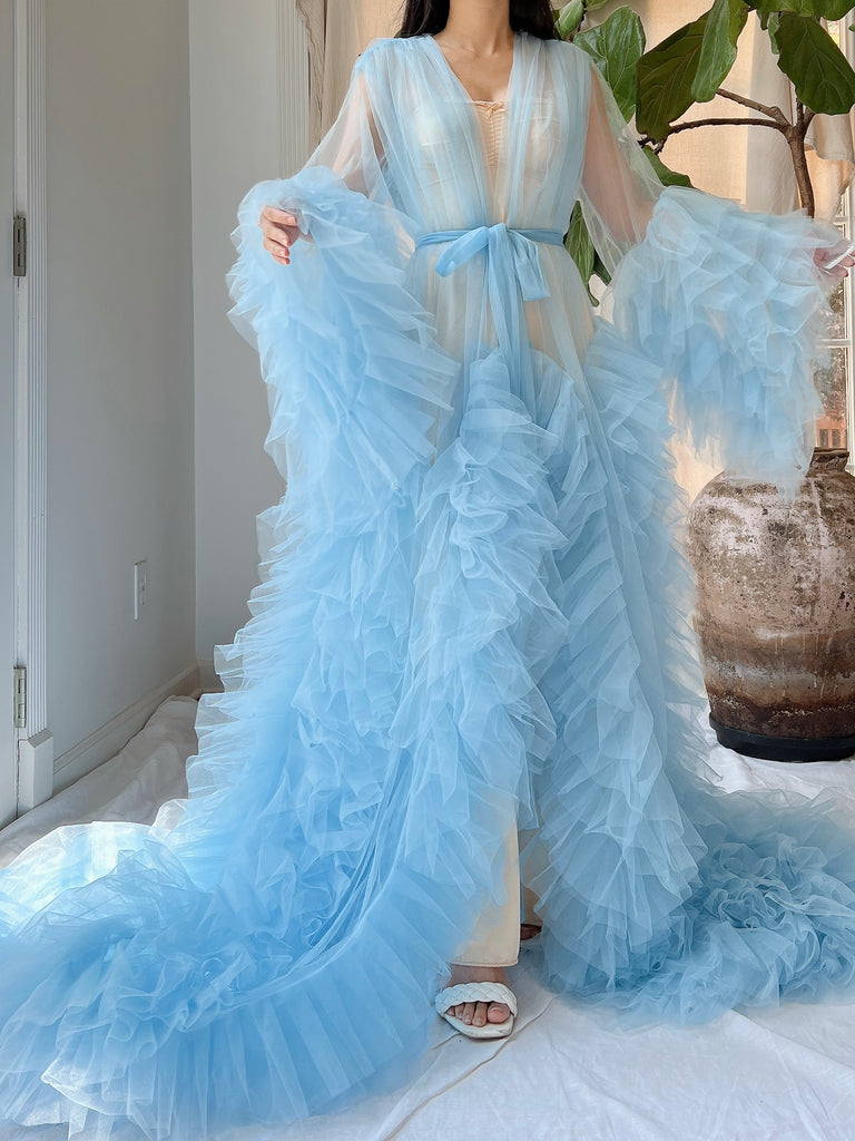 Light Blue Tulle Ruffle Dressing Gown - OSFM | G O S S A M E R Light Blue Tulle Ruffle Dressing Gown - OSFM | G O S S A M E R