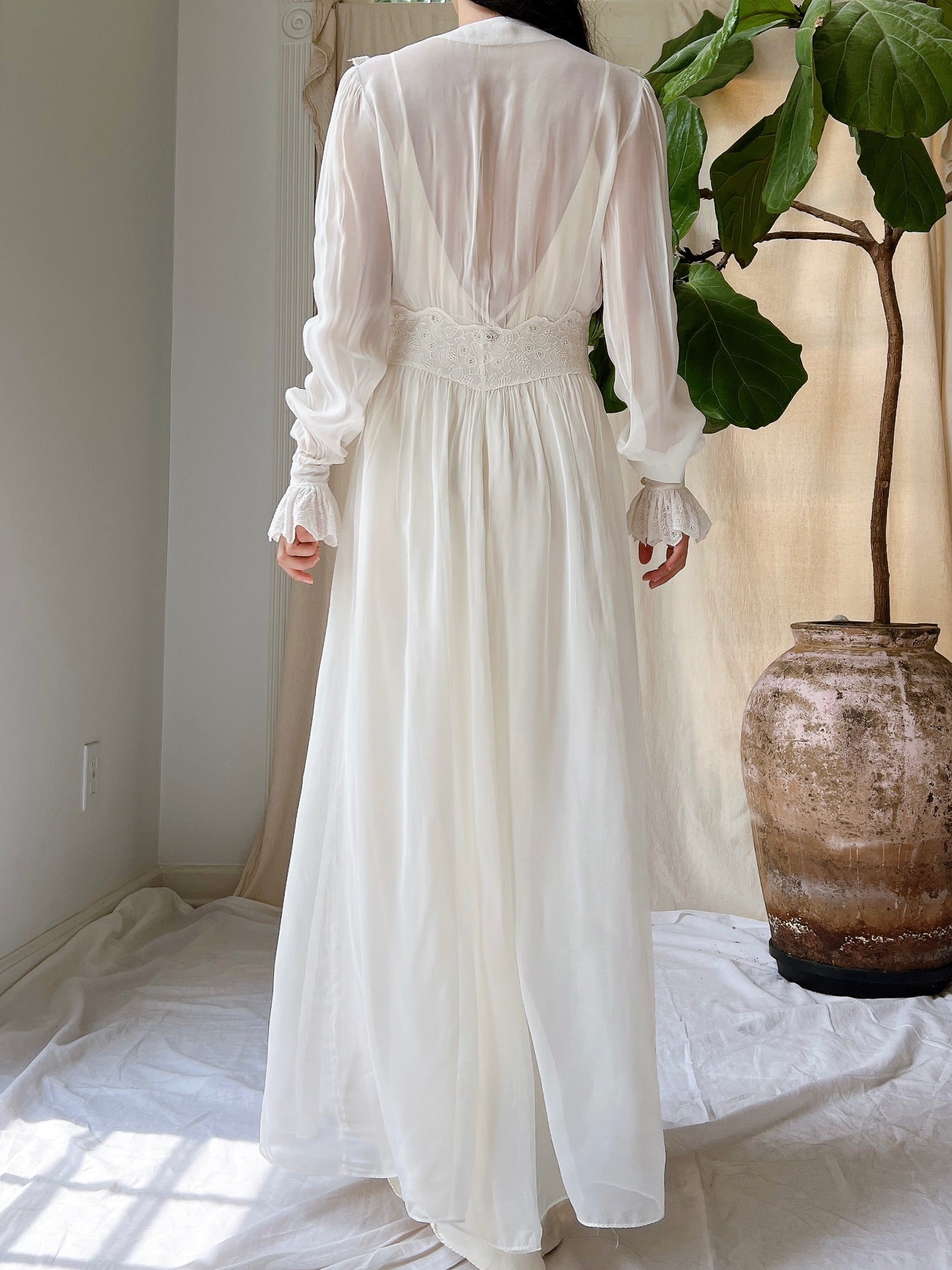 1940s chiffon dress Vintage Late 1930s / Early 1940s Brown White Floral Sheer Silk Chiffon Amarcord Vintage Fashion