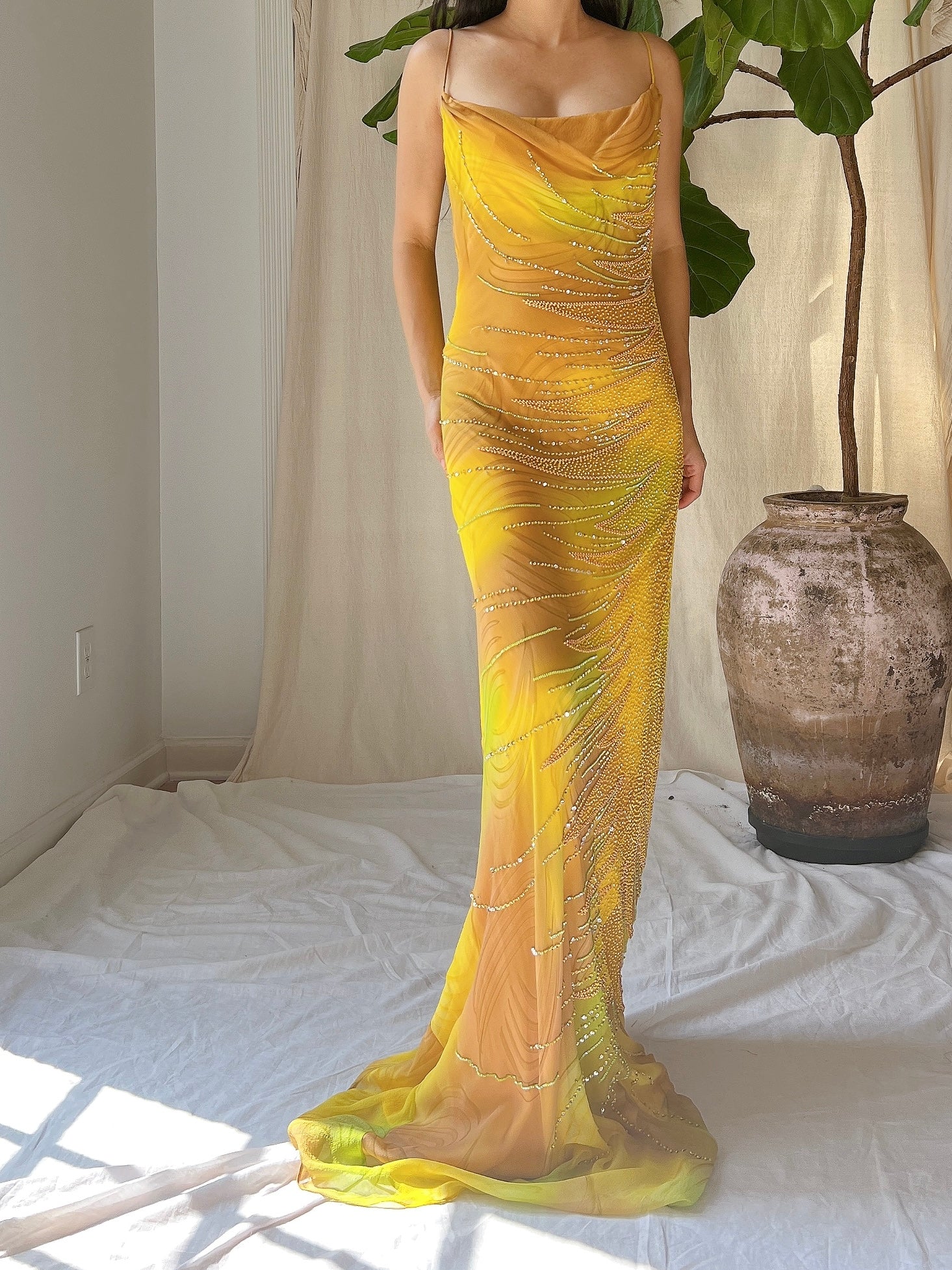 Y2K Silk Chiffon Beaded Gown - L Y2K Silk Chiffon Beaded Gown - L