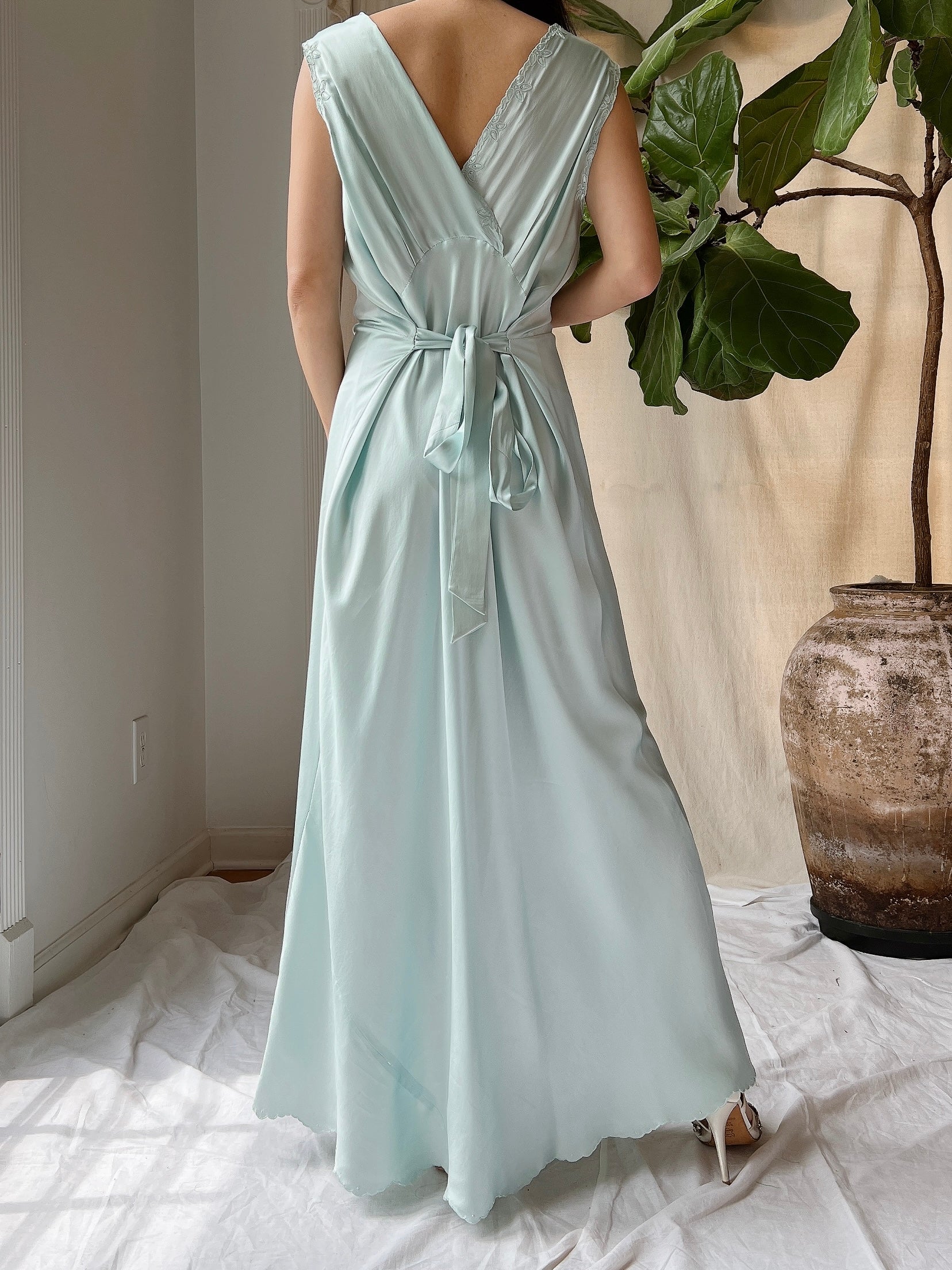 1940s Light Blue Silk Cutout Slip Dress - M | G O S S A M E R 1940s Light Blue Silk Cutout Slip Dress - M | G O S S A M E R