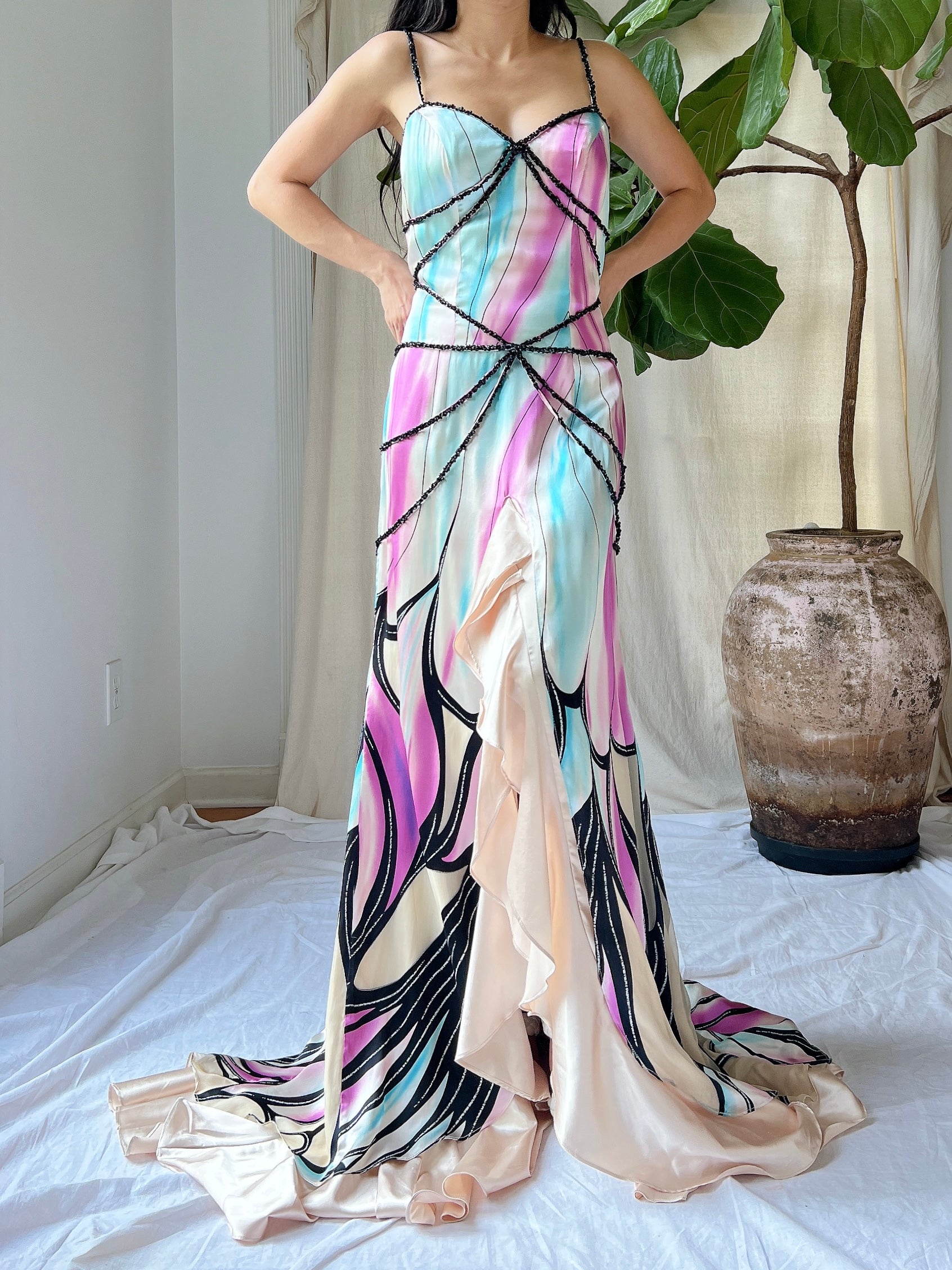 Vintage Satin Dragonfly Gown - M