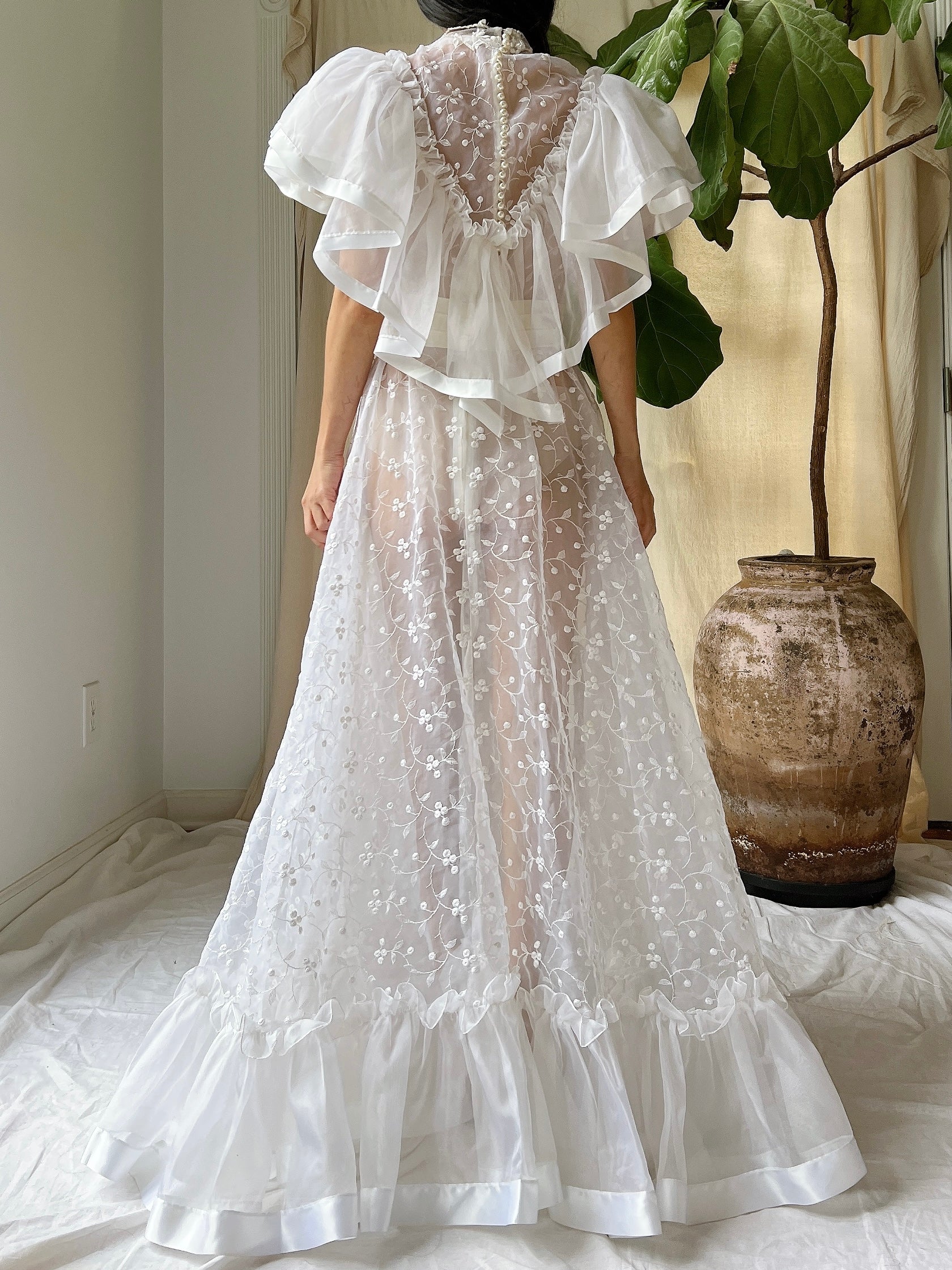 Sheer Ruffles Garments Vintage Ruffle Sheer Embroidered Dress - S | G O S S A M E R