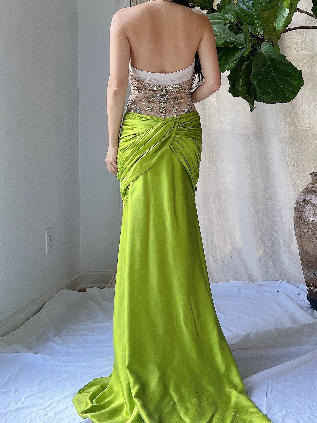 Vintage Silk Illusion Chartreuse Gown - M/8