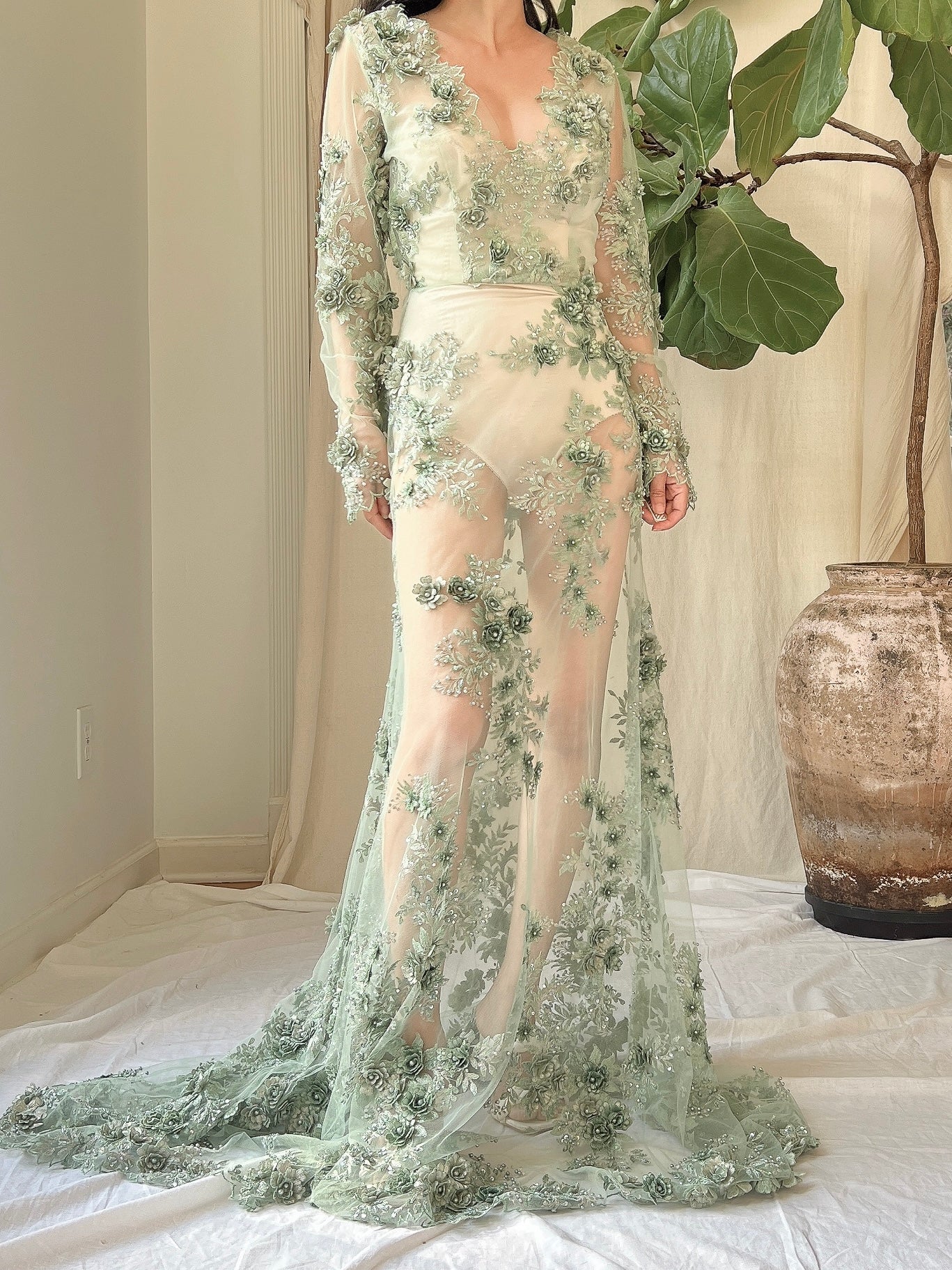 Gossamer Green 3D Floral Dress - S/6 | G O S S A M E R Gossamer Green 3D Floral Dress - S/6 | G O S S A M E R