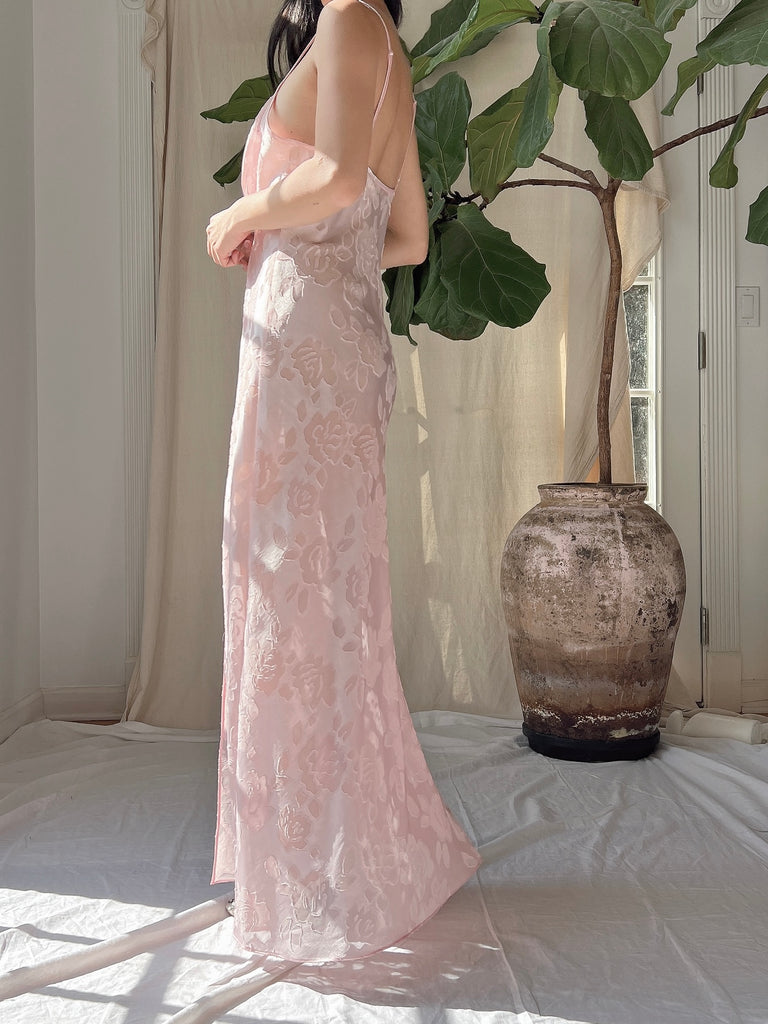 victoria secret slip dress vintage Vintage Victoria Secret Pink Floral Burnout Slip Dress - M