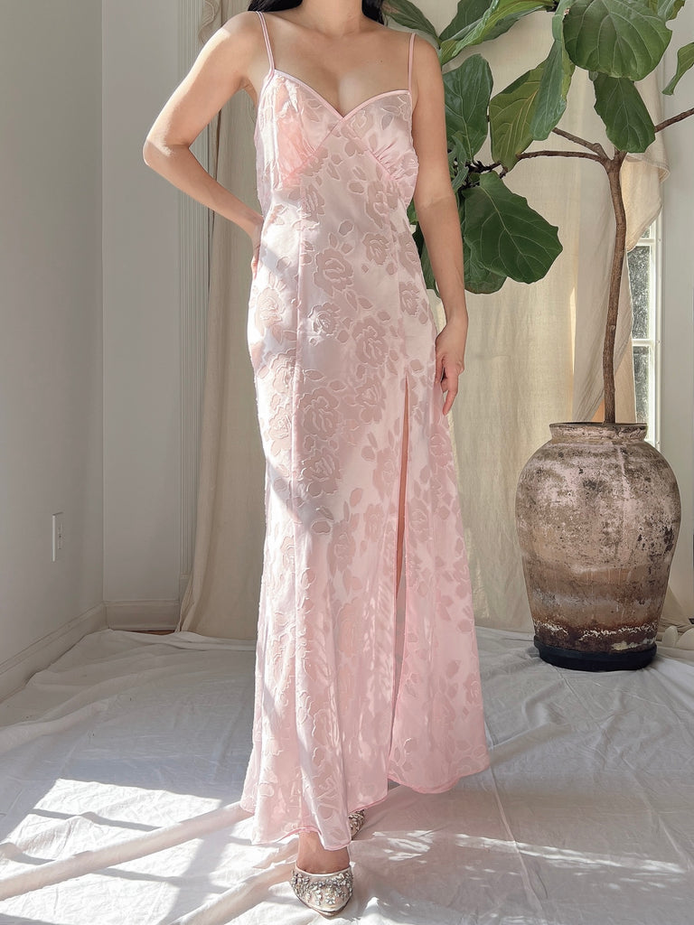 Vintage Victoria Secret Pink Floral Burnout Slip Dress