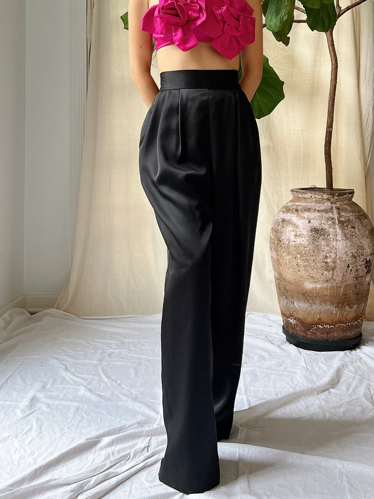Vintage Satin High-Waisted Trousers - S/4/6