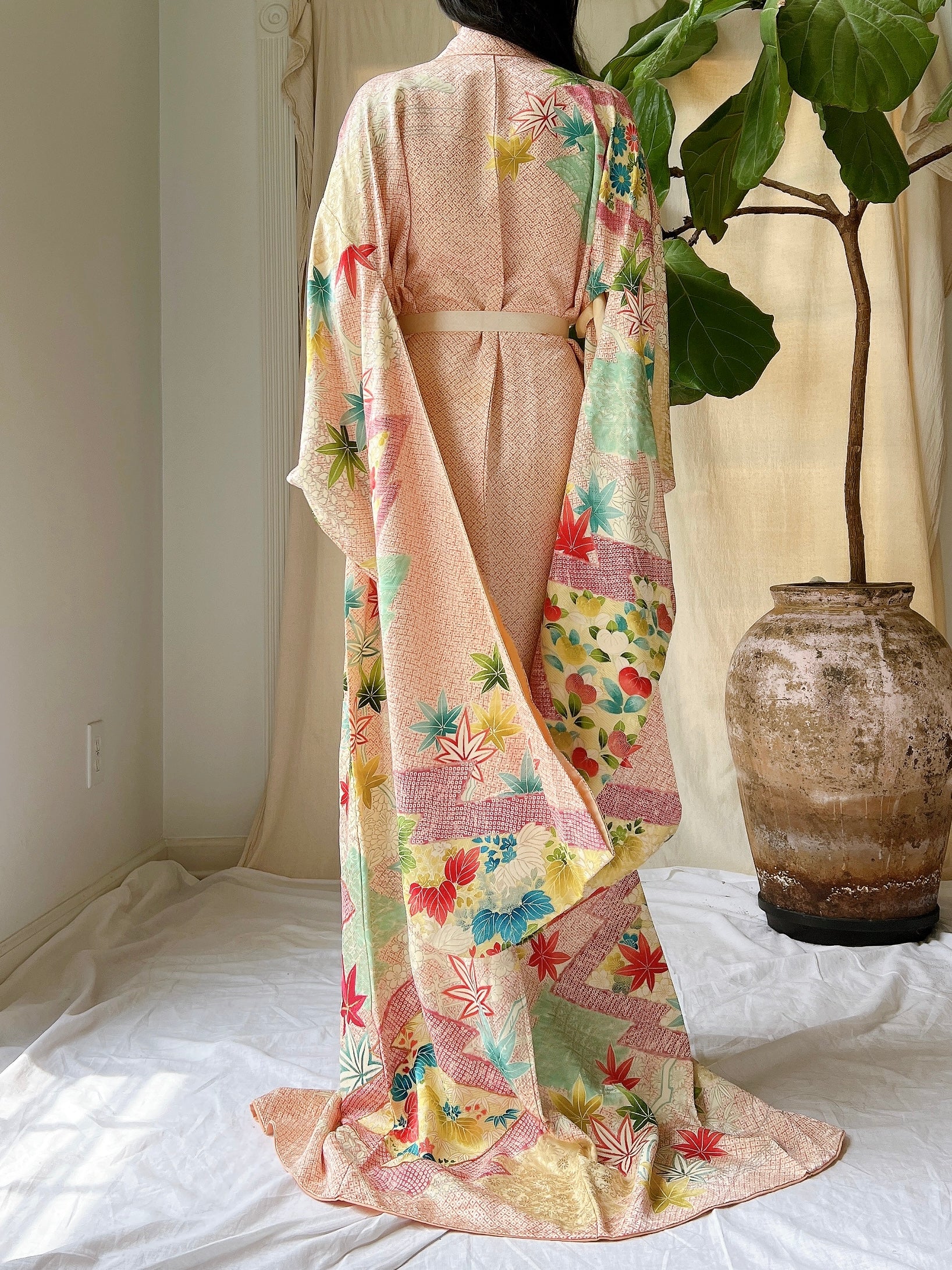 vintage silk kimono dressing gown Vintage Blue & White Silk Kimono Robe