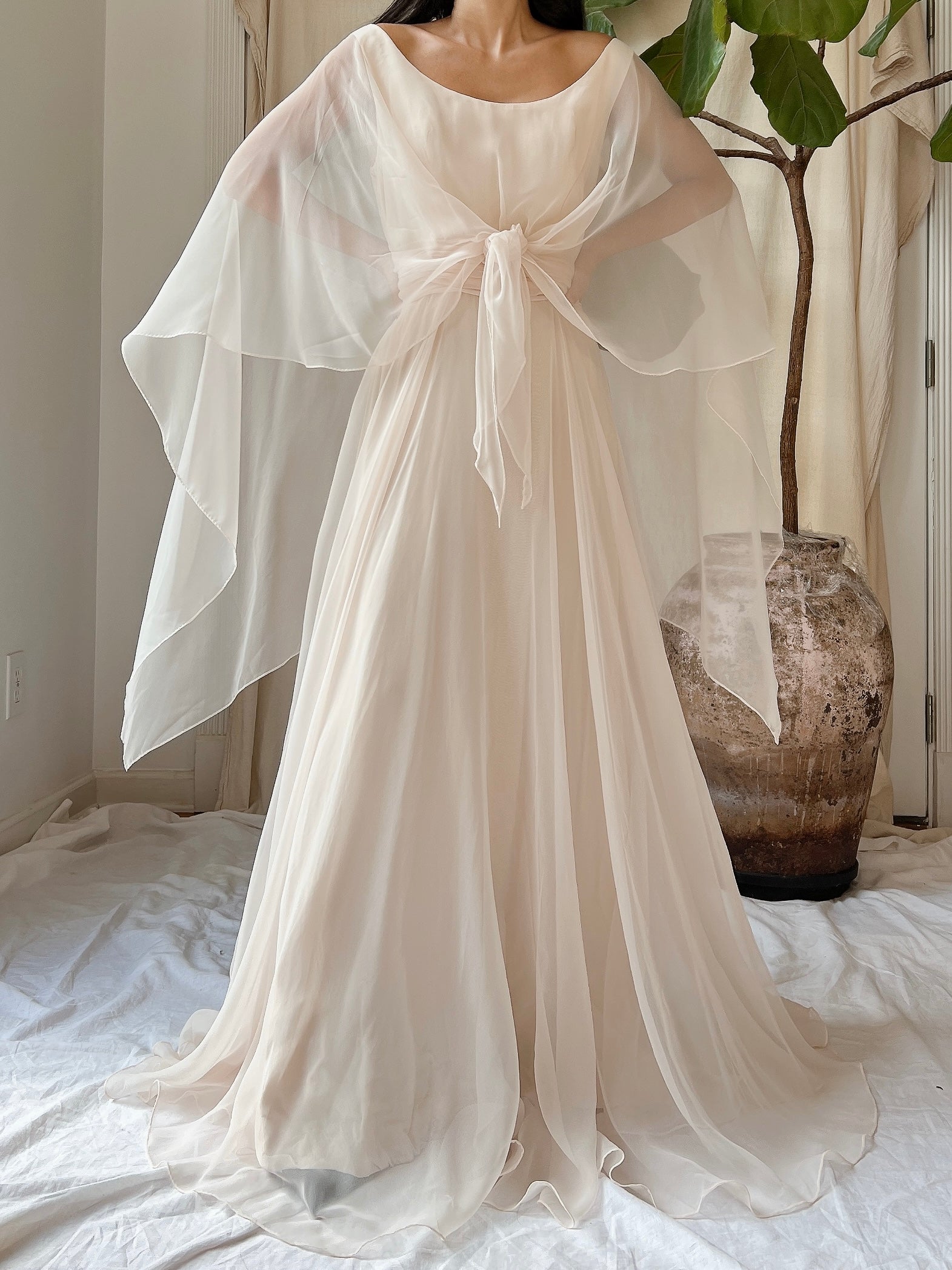60s chiffon dress Vintage 60s Orange Chiffon Party Dress: Sheer Sleeve Cocktail