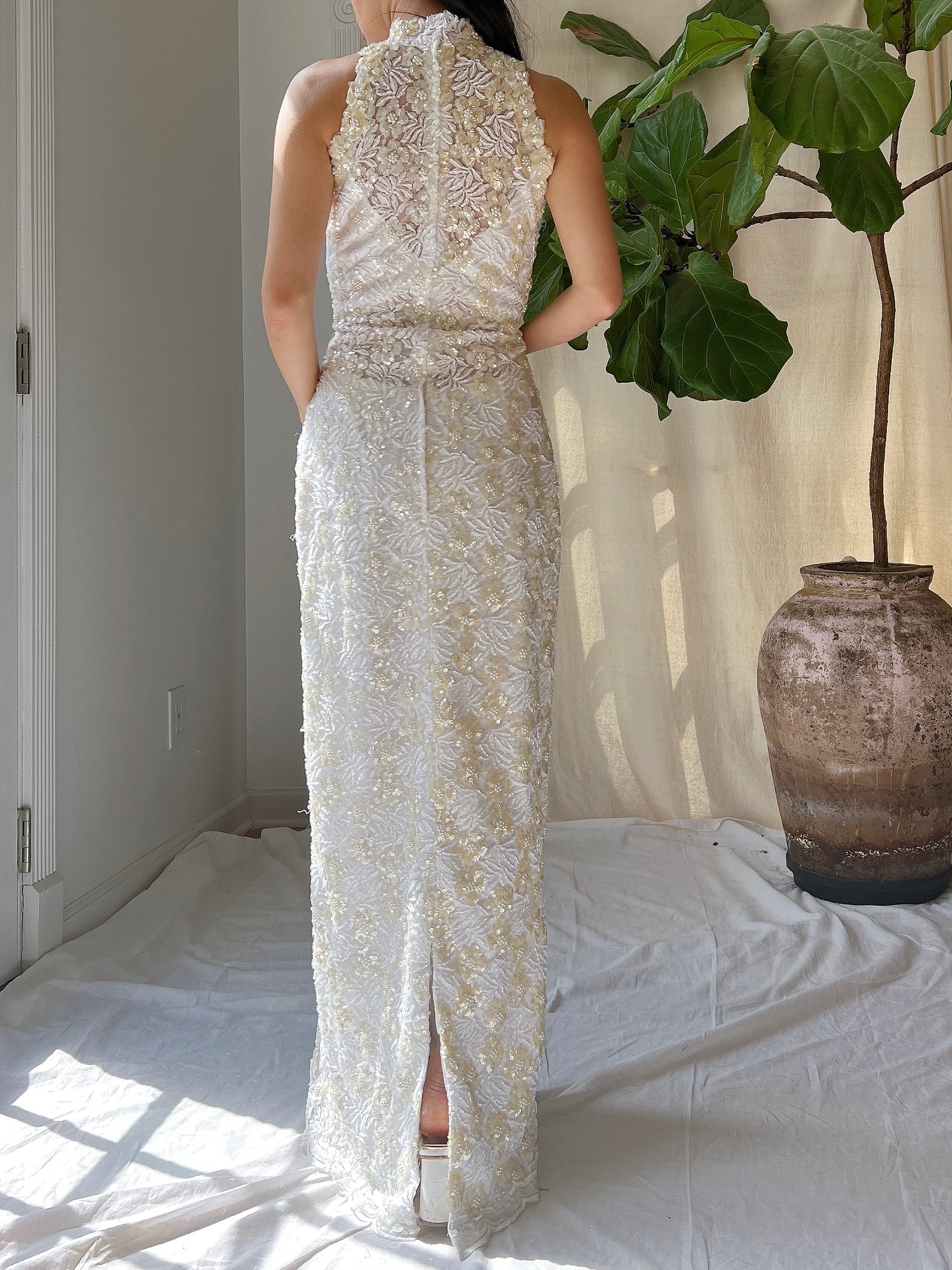 Vintage Ivory Lace Beaded Gown - XS