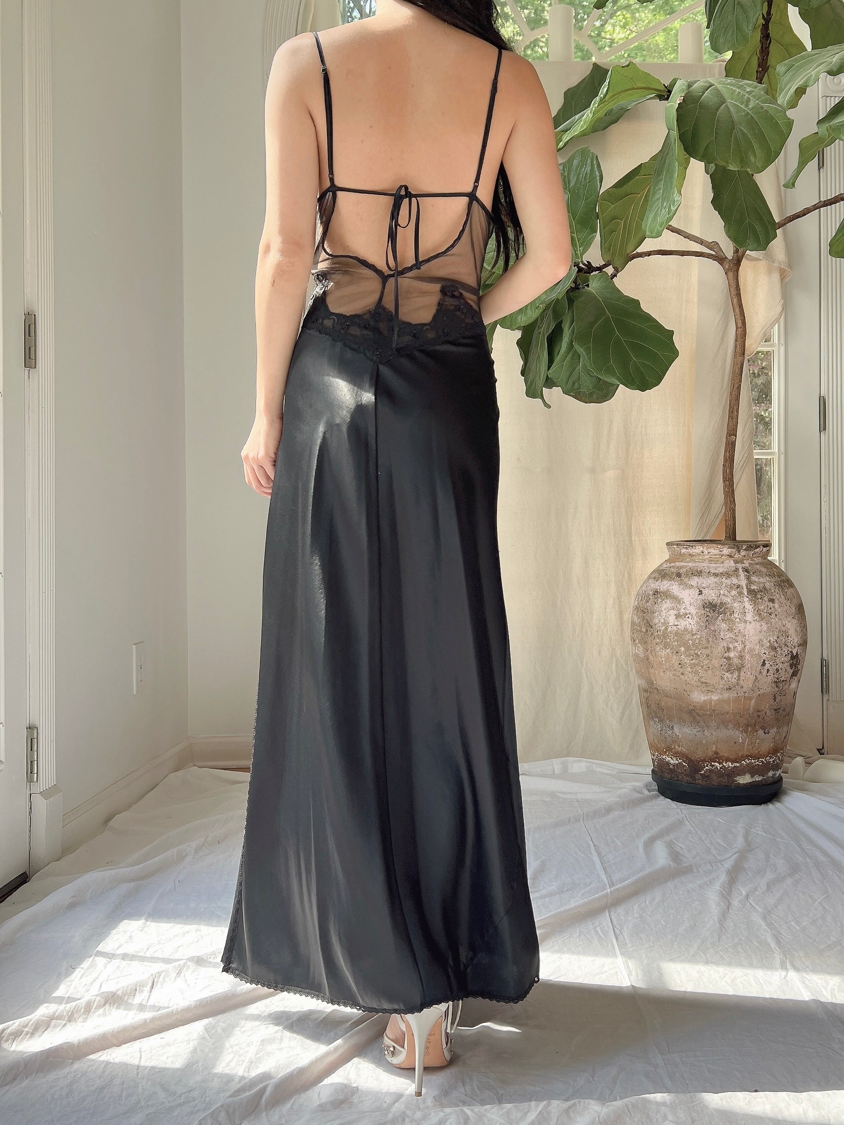 Vintage Black Satin Slip Dress - M | G O S S A M E R Vintage Black Satin Slip Dress - M | G O S S A M E R
