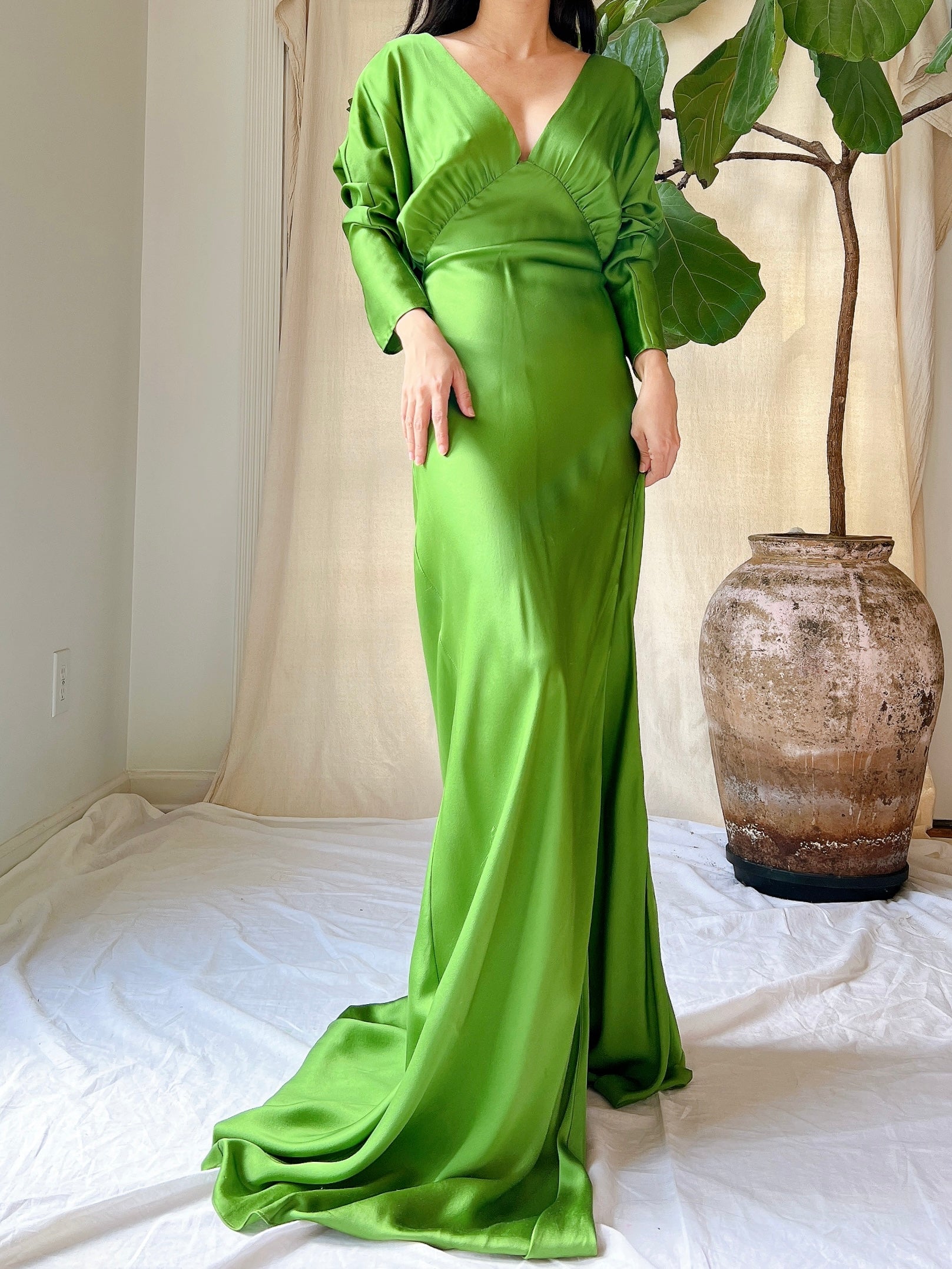 Apple Green Silk Bias Cut Gown - M | G O S S A M E R Apple Green Silk Bias Cut Gown - M | G O S S A M E R