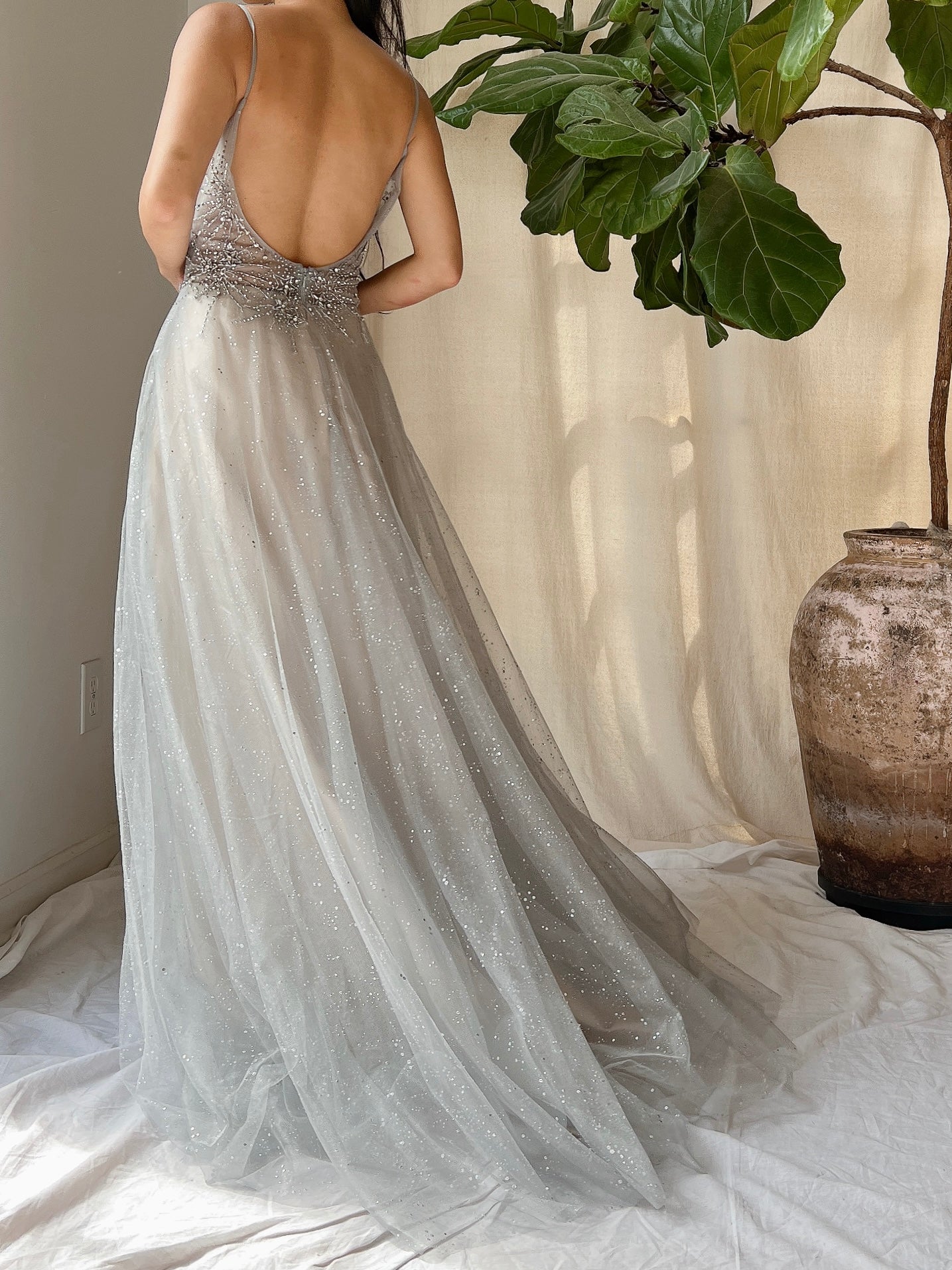 Silver Blue Tulle and Crystal Gown - M/6