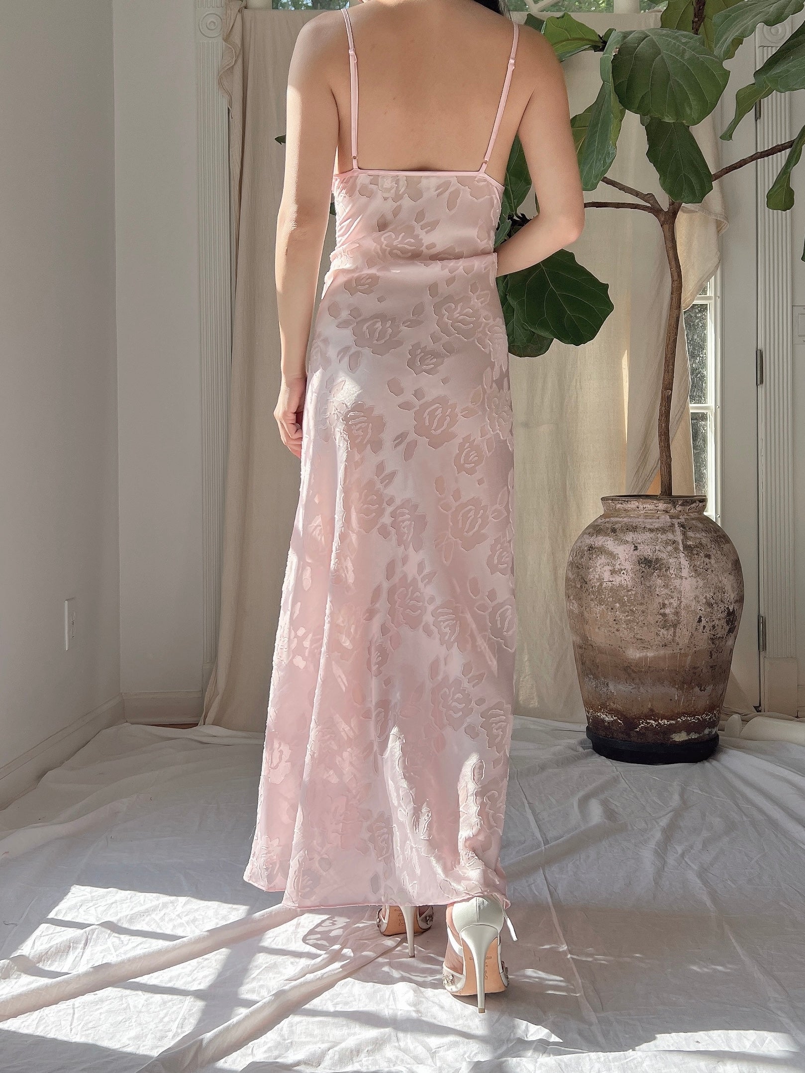 Vintage Victoria Secret Pink Floral Burnout Slip Dress - M Vintage Victoria Secret Pink Floral Burnout Slip Dress - M