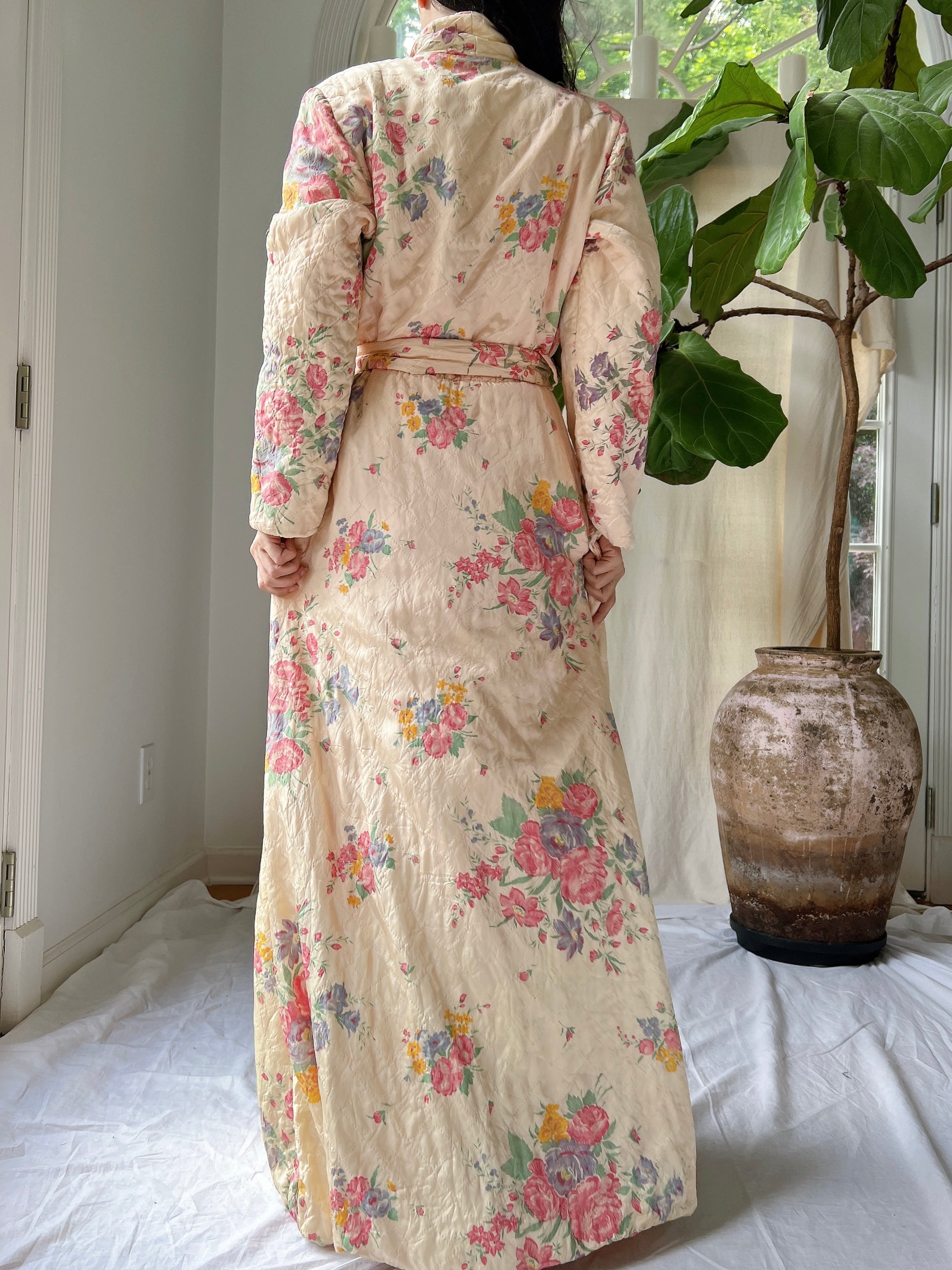 1940s Quilted Satin Duster/Coat - S