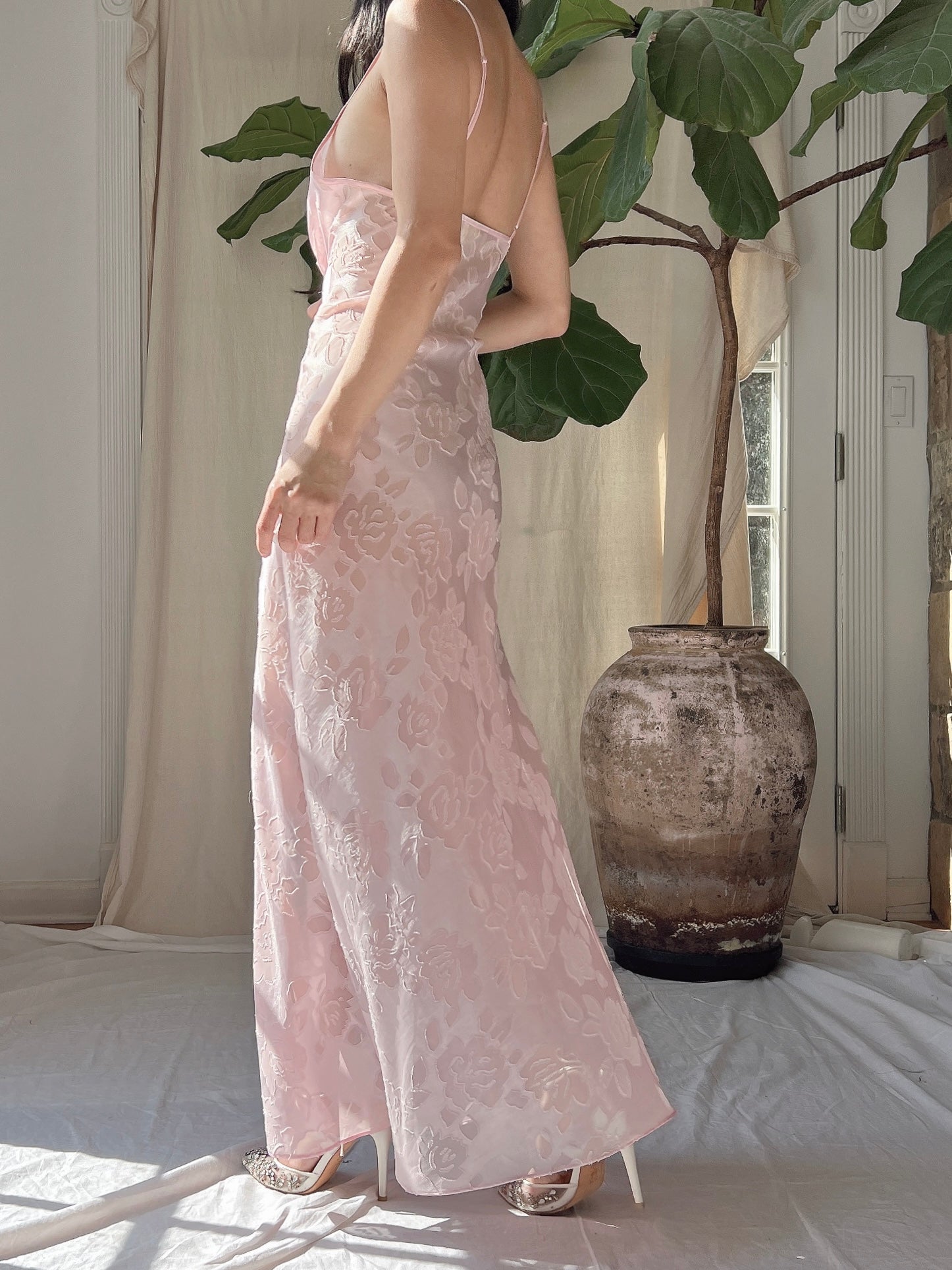 Vintage Victoria Secret Pink Floral Burnout Slip Dress - M