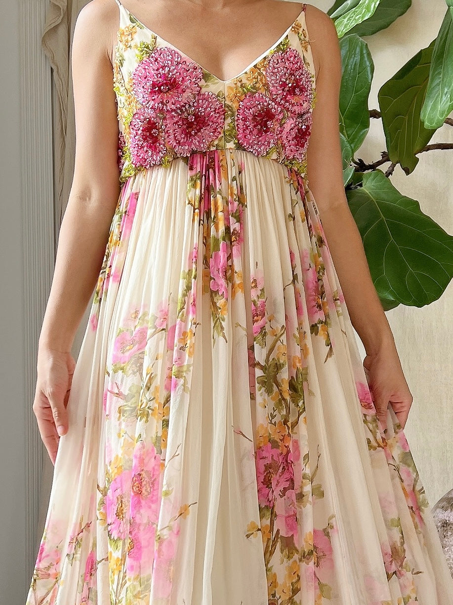 1960s Silk Floral Gown - S/M