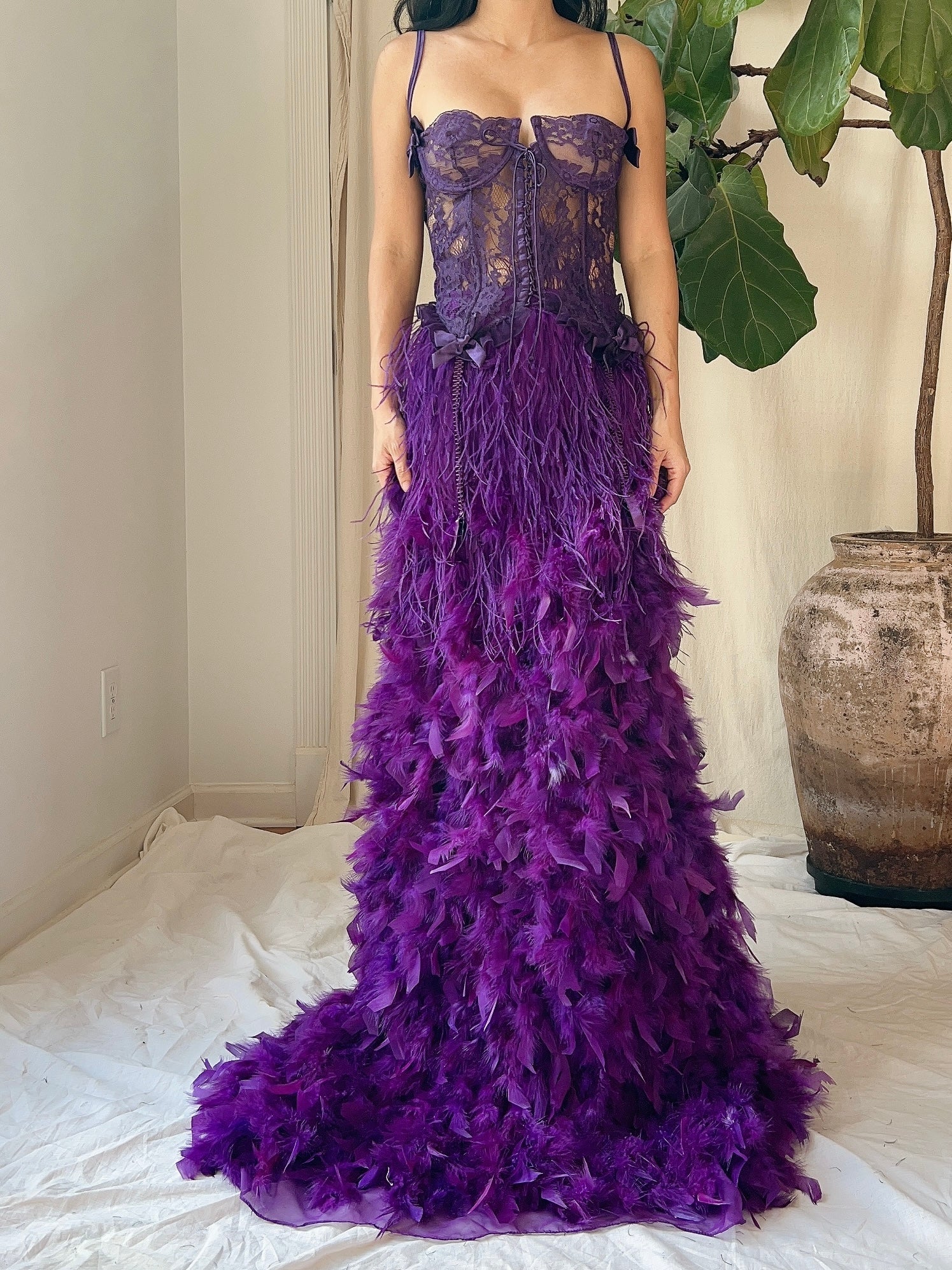 Vintage Purple Feather Skirt - S-M