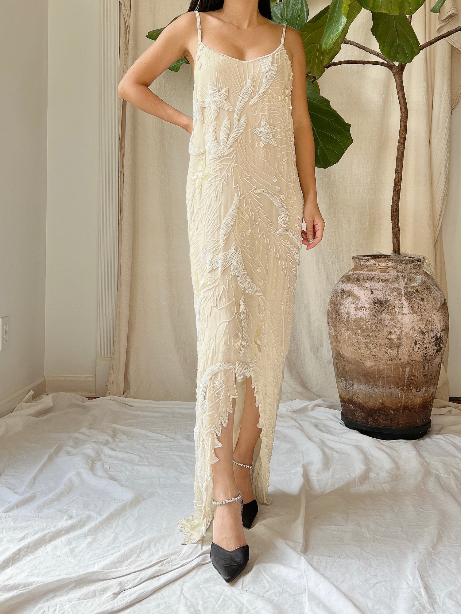 Vintage Stars Silk Beaded Hi-Low Dress - M | G O S S A M E R Vintage Stars Silk Beaded Hi-Low Dress - M | G O S S A M E R