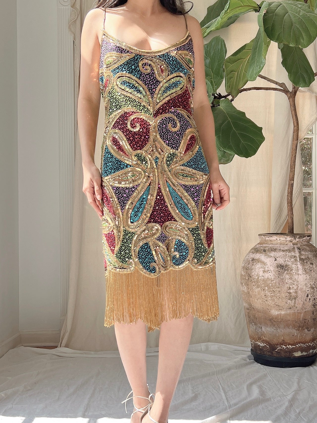 Vintage Naeem Khan Silk Beaded Dress - M/L