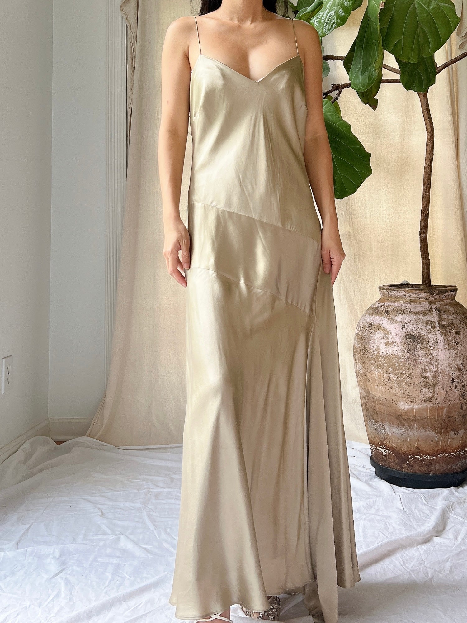 Vintage Light Brown Silk Bias Gown - M/L