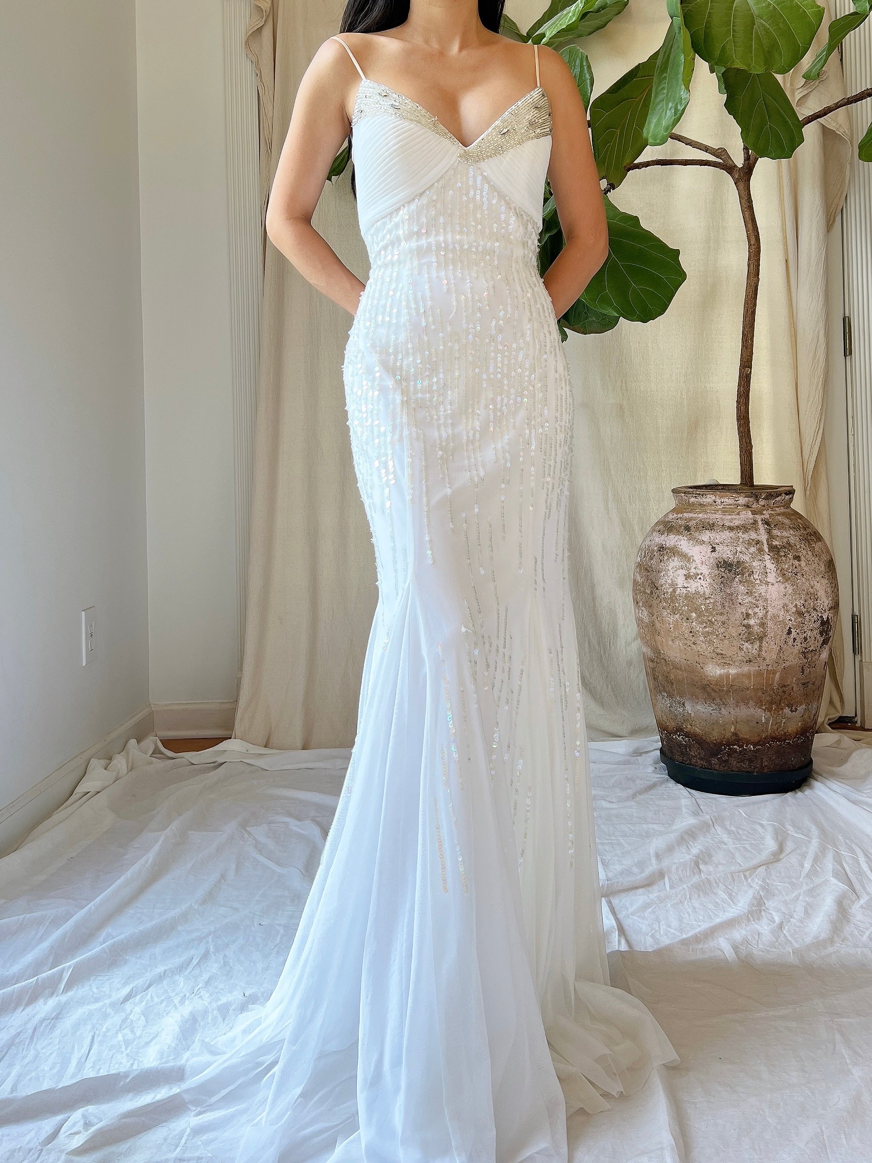 Vintage Tulle Beaded Mesh Gown - XS