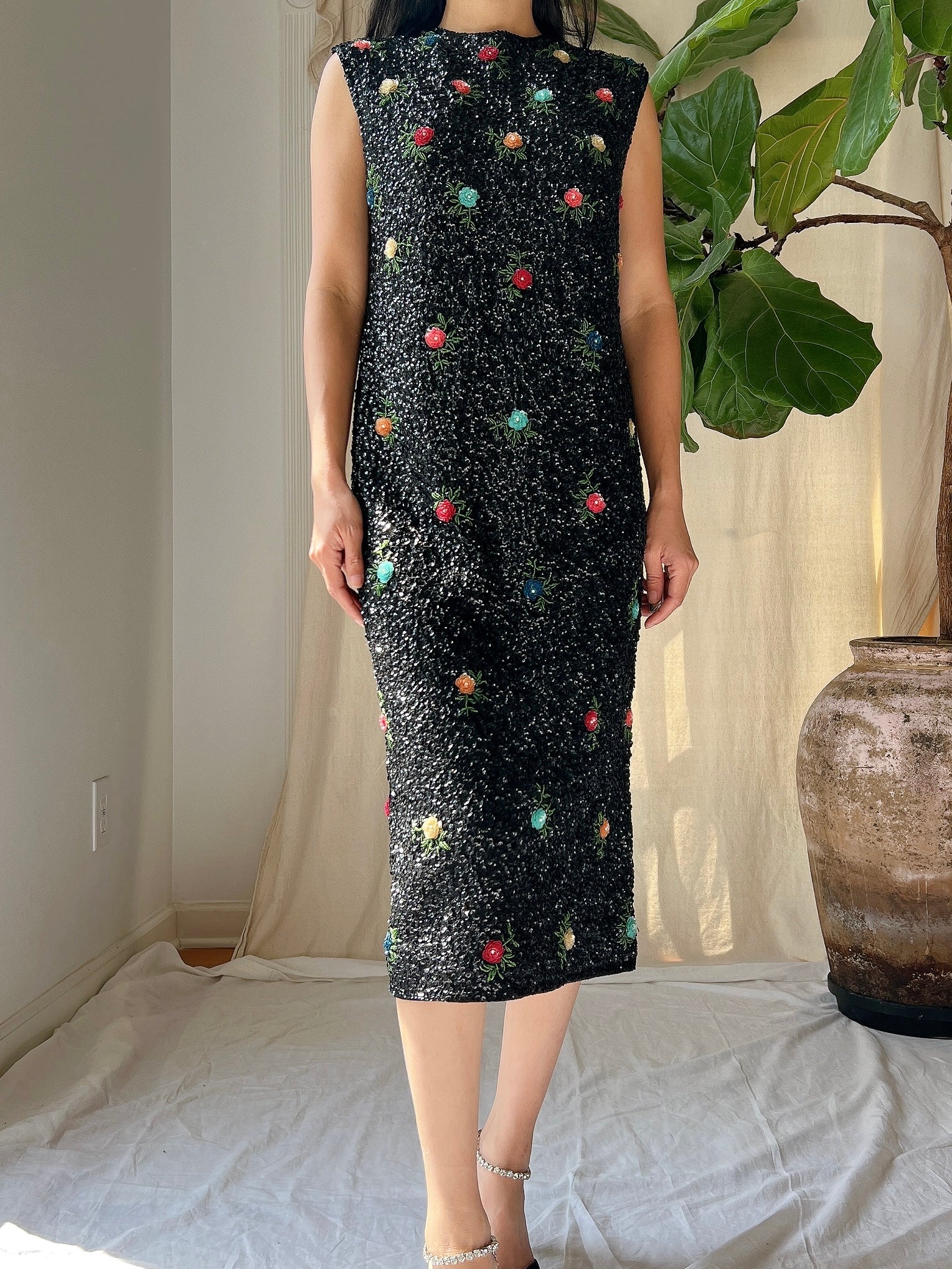 1960s Wool Sequins Shift Dress - S/M