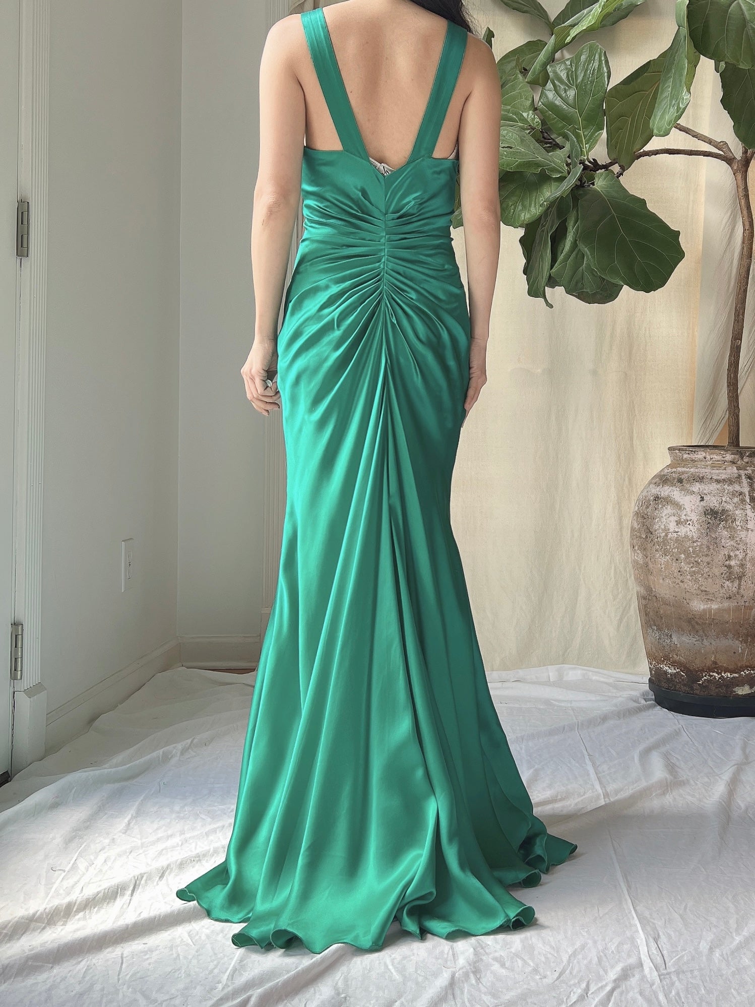 Y2K Emerald Silk Charmeuse Gown - XS/0-2