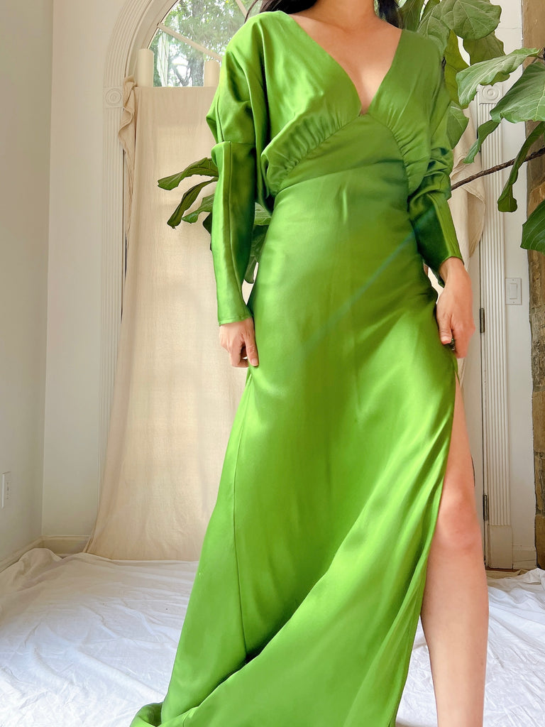 green silk bias cut dress Clara Bias Dress Pine Green-M / PINE GREEN