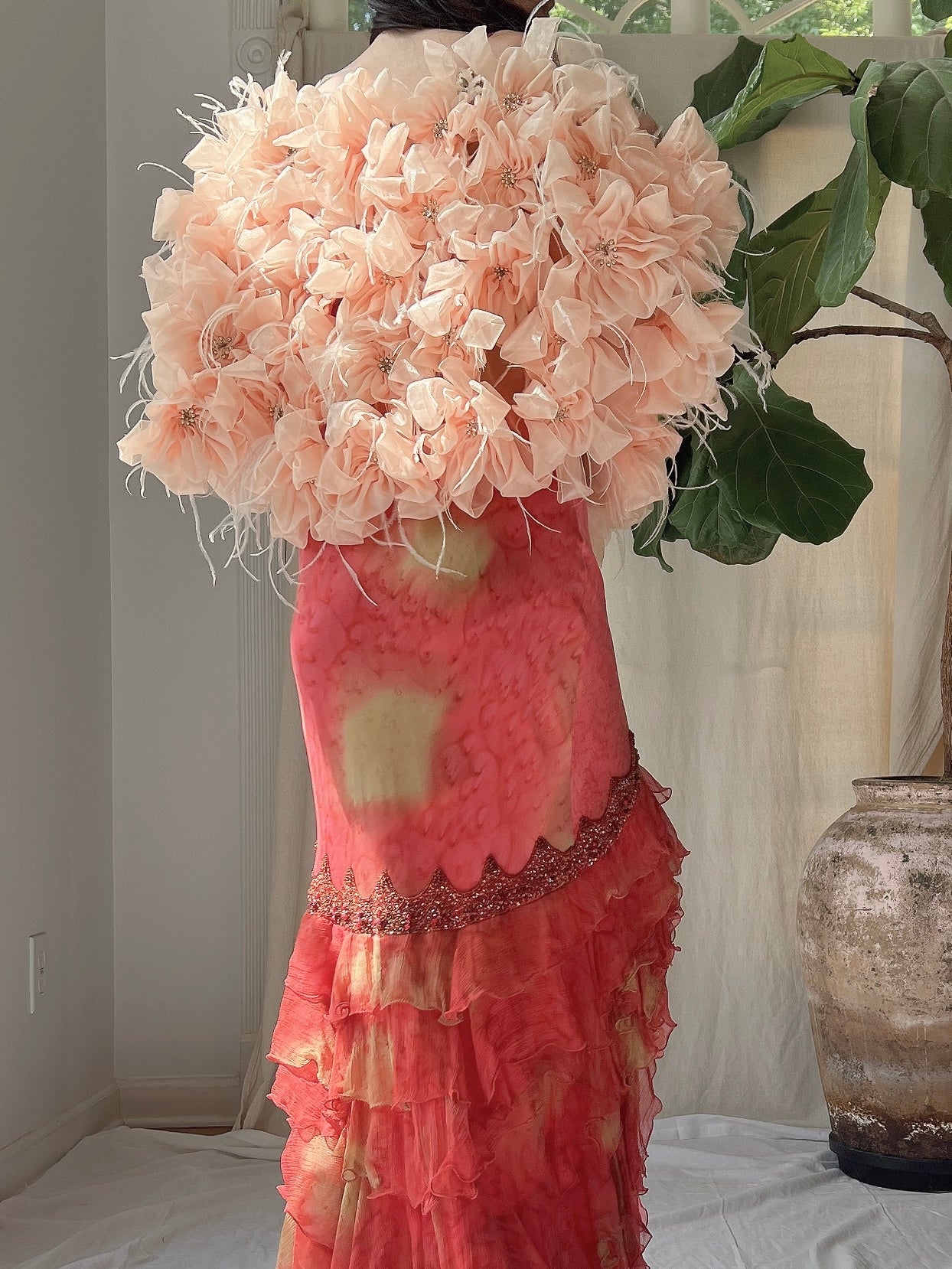 Vintage Flower and Ostrich Feather Cape - OSFM