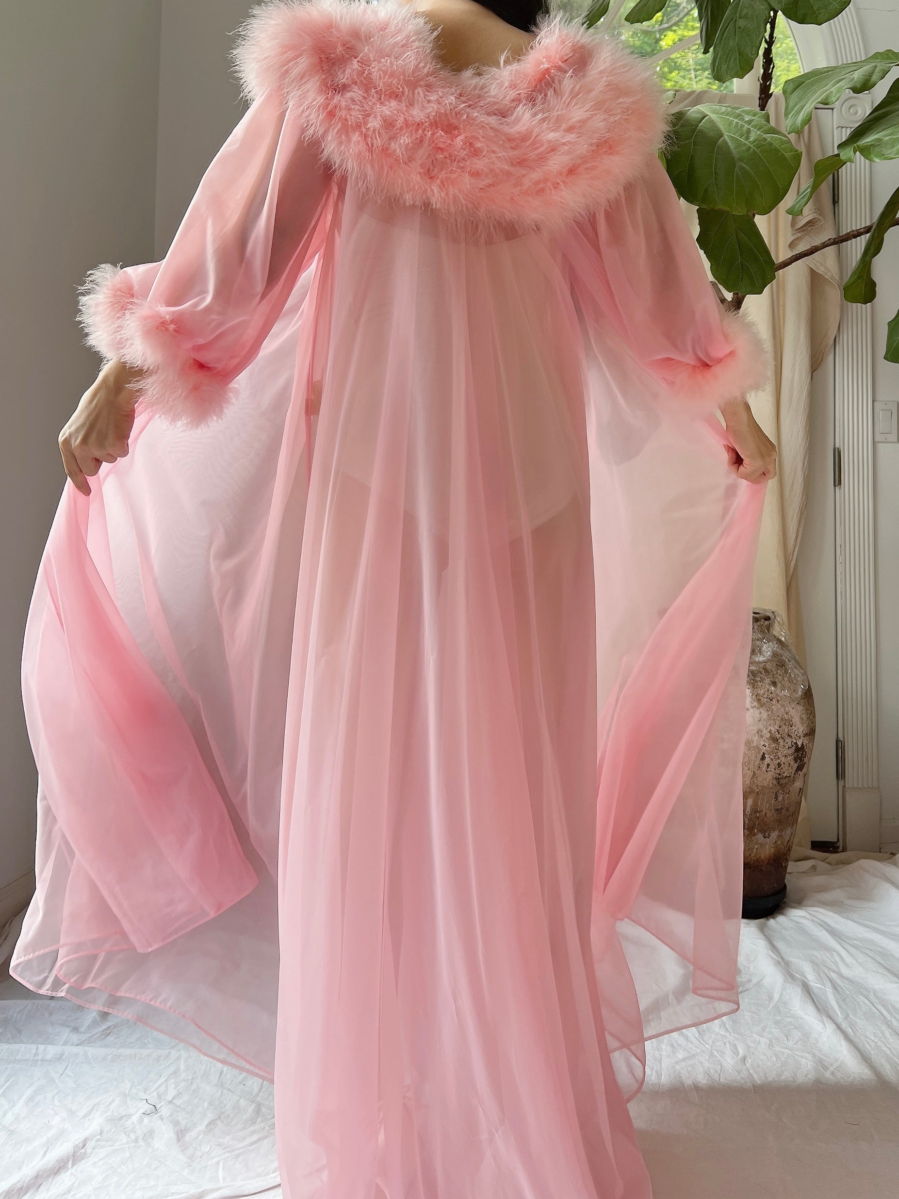 1960s Feather Nylon Dressing Gown - OSFM