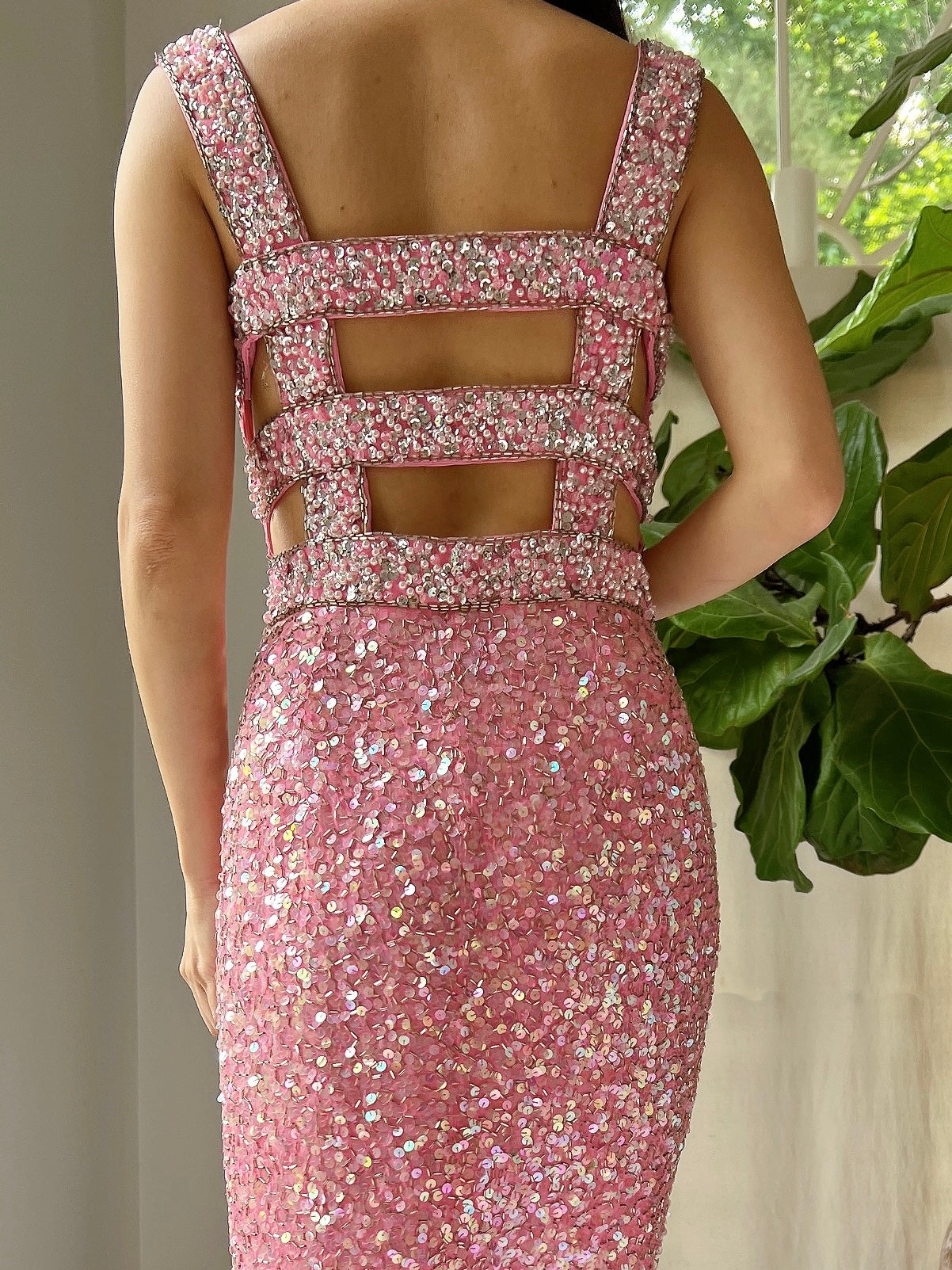 1980s Pink Sequins Dress - S/M