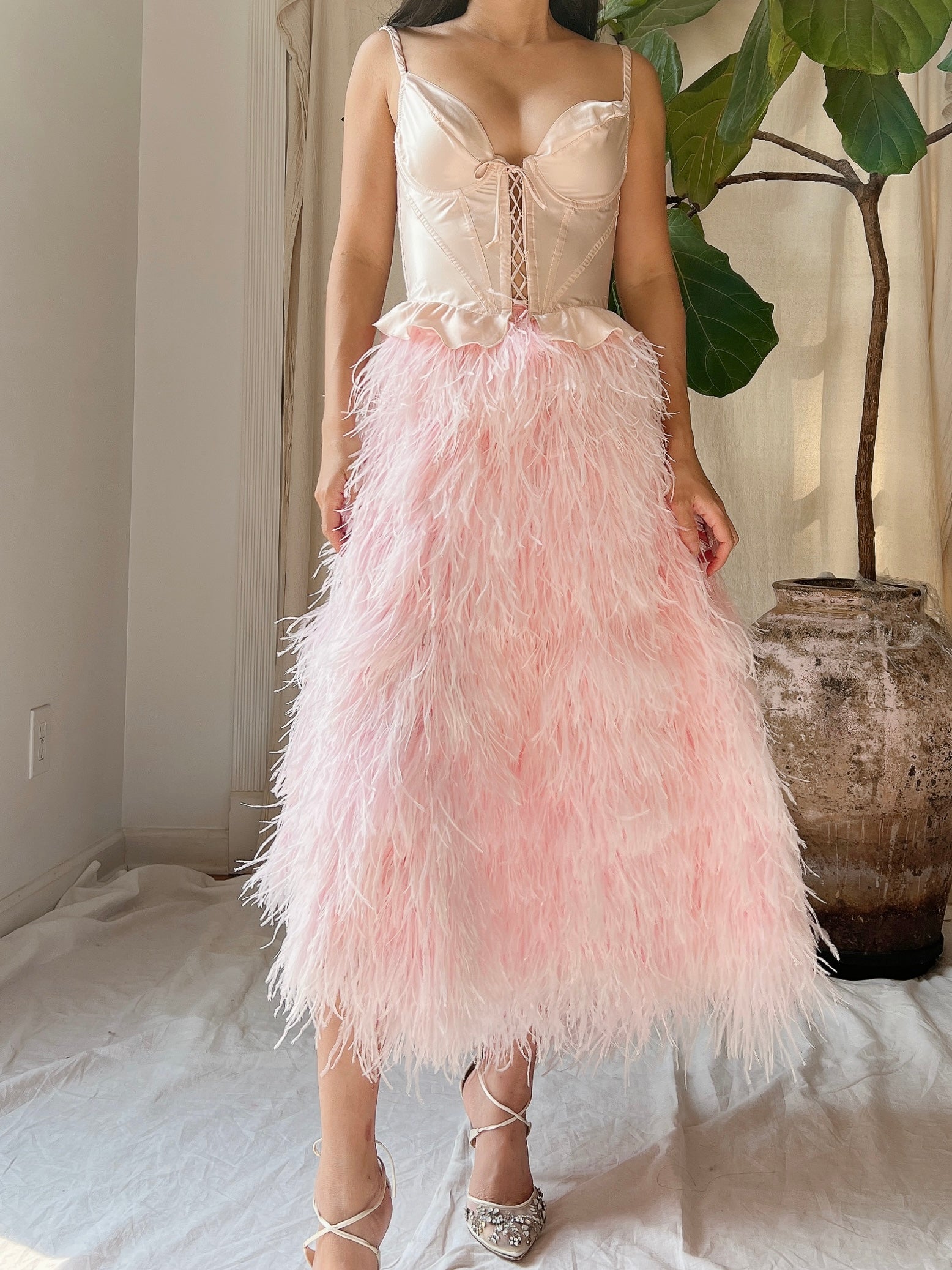 Soft Pink Feather Skirt - S-L