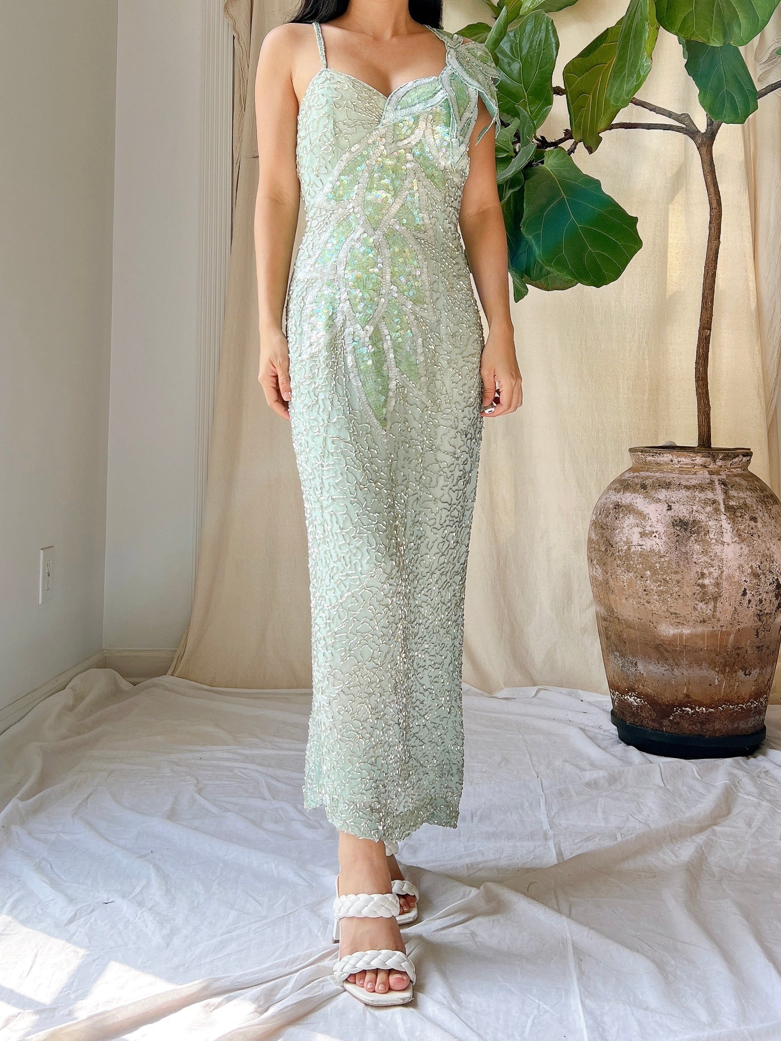Vintage Seafoam Silk Beaded Dress - S/M | G O S S A M E R Vintage Seafoam Silk Beaded Dress - S/M | G O S S A M E R