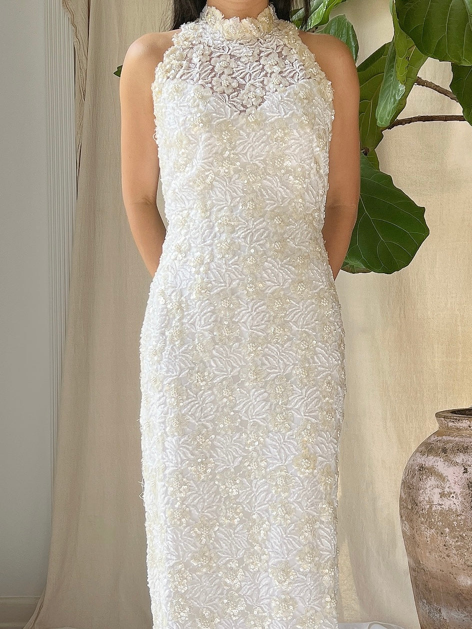 Vintage Ivory Lace Beaded Gown - XS