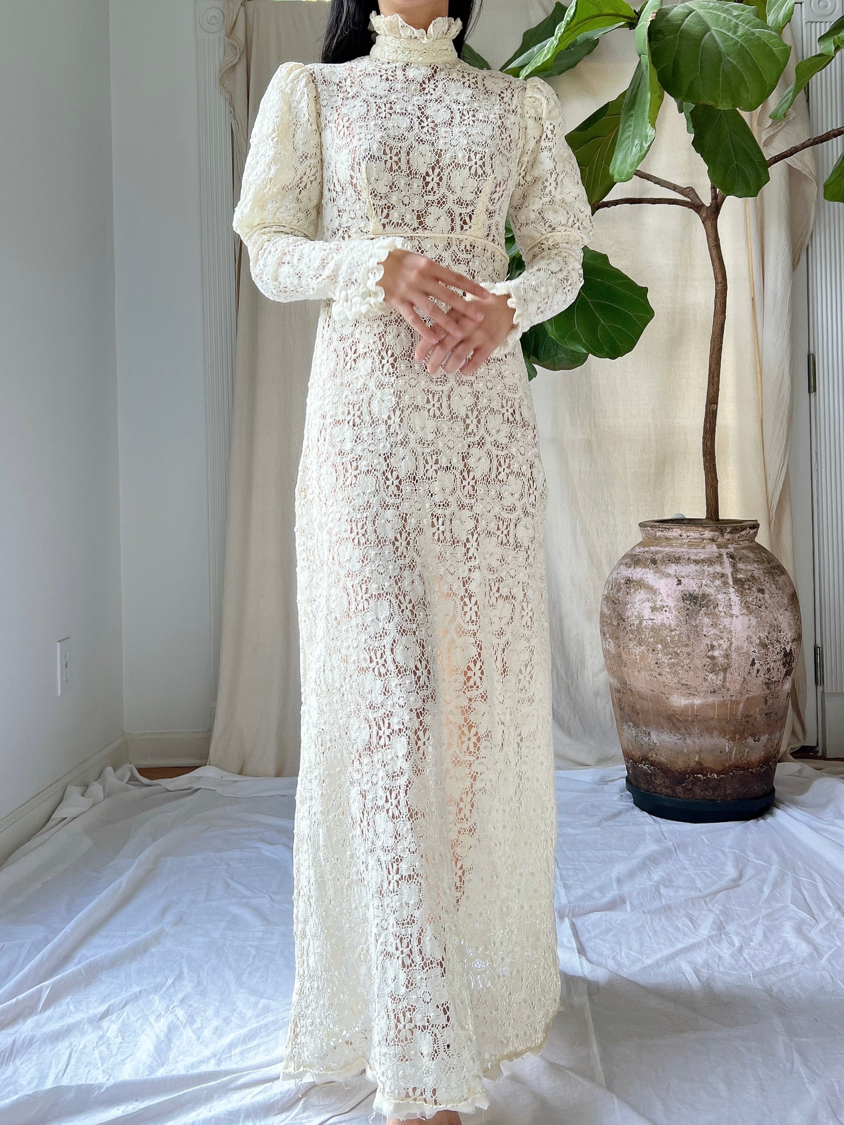 1960s Crochet Lace Gown - XXS | G O S S A M E R 1960s Crochet Lace Gown - XXS | G O S S A M E R